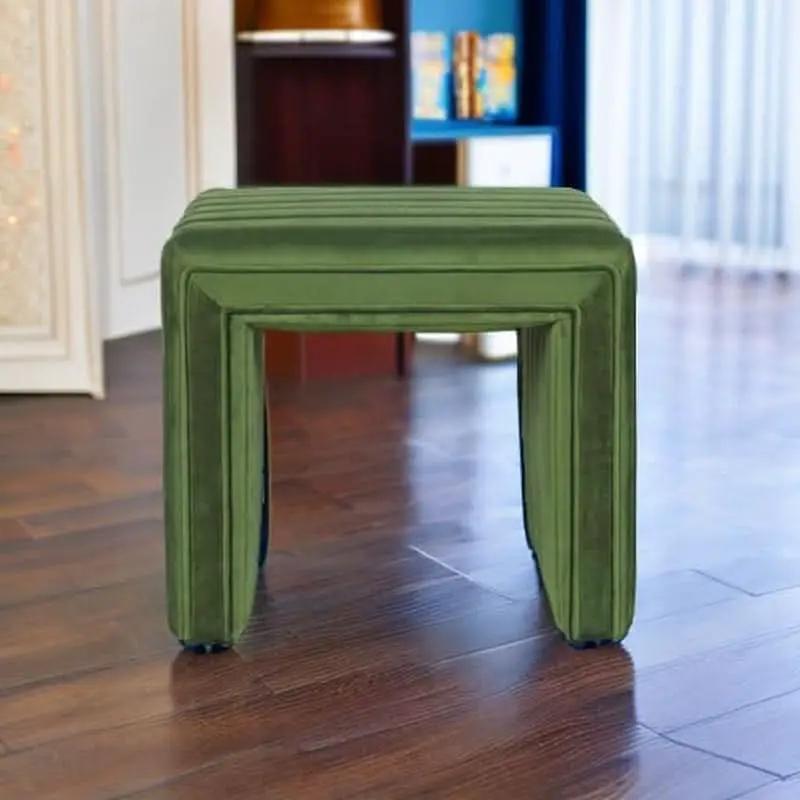 Green Velvety Tufted Ottoman Footstool 18.5 Inches from PriceLows™
