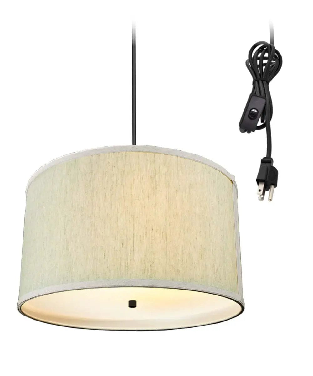 Swag Plug-In Pendant Light | 2 Light 18 Inch | Textured Oatmeal Finish | Diffuser And Black Cord