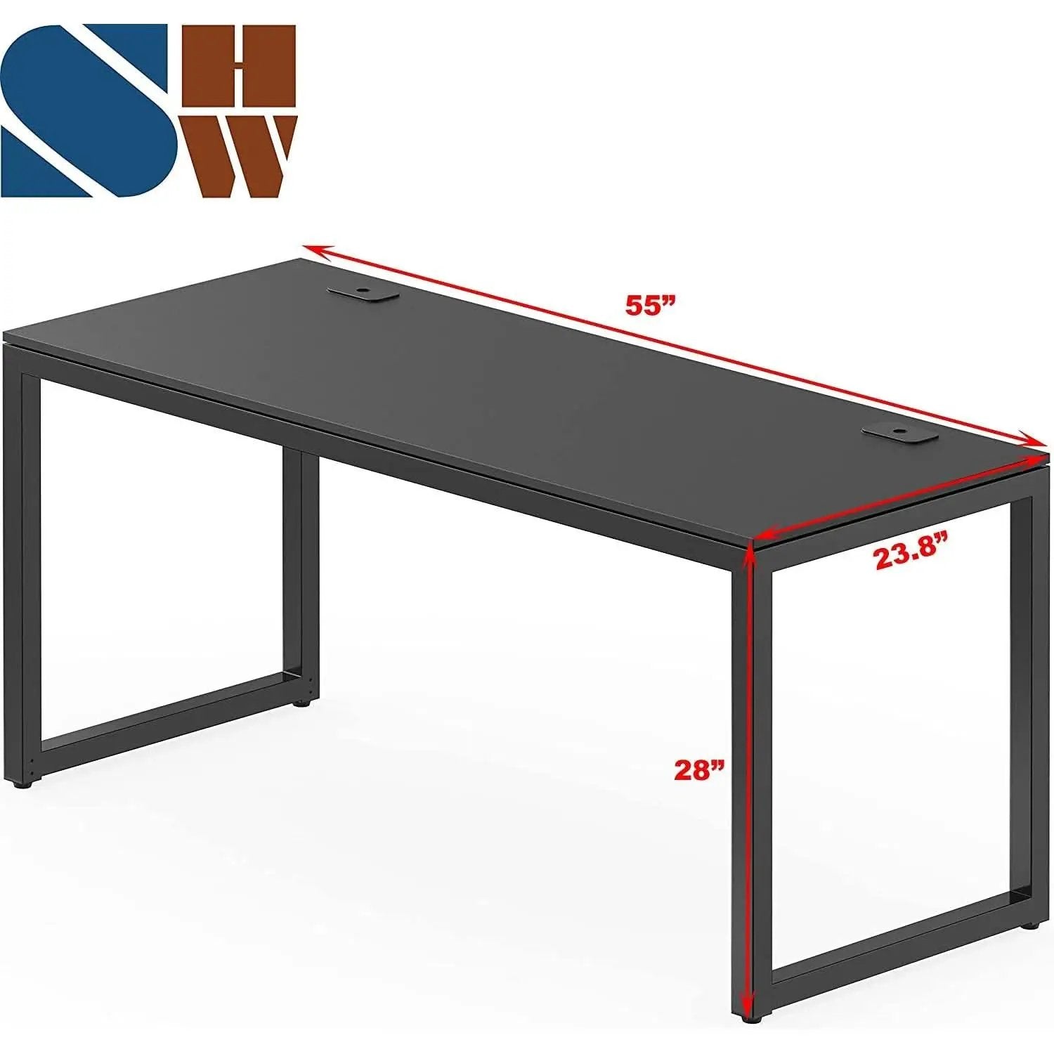 Black Solo Desk 55 Inch Wide With Two Cable Grommets from PriceLows™