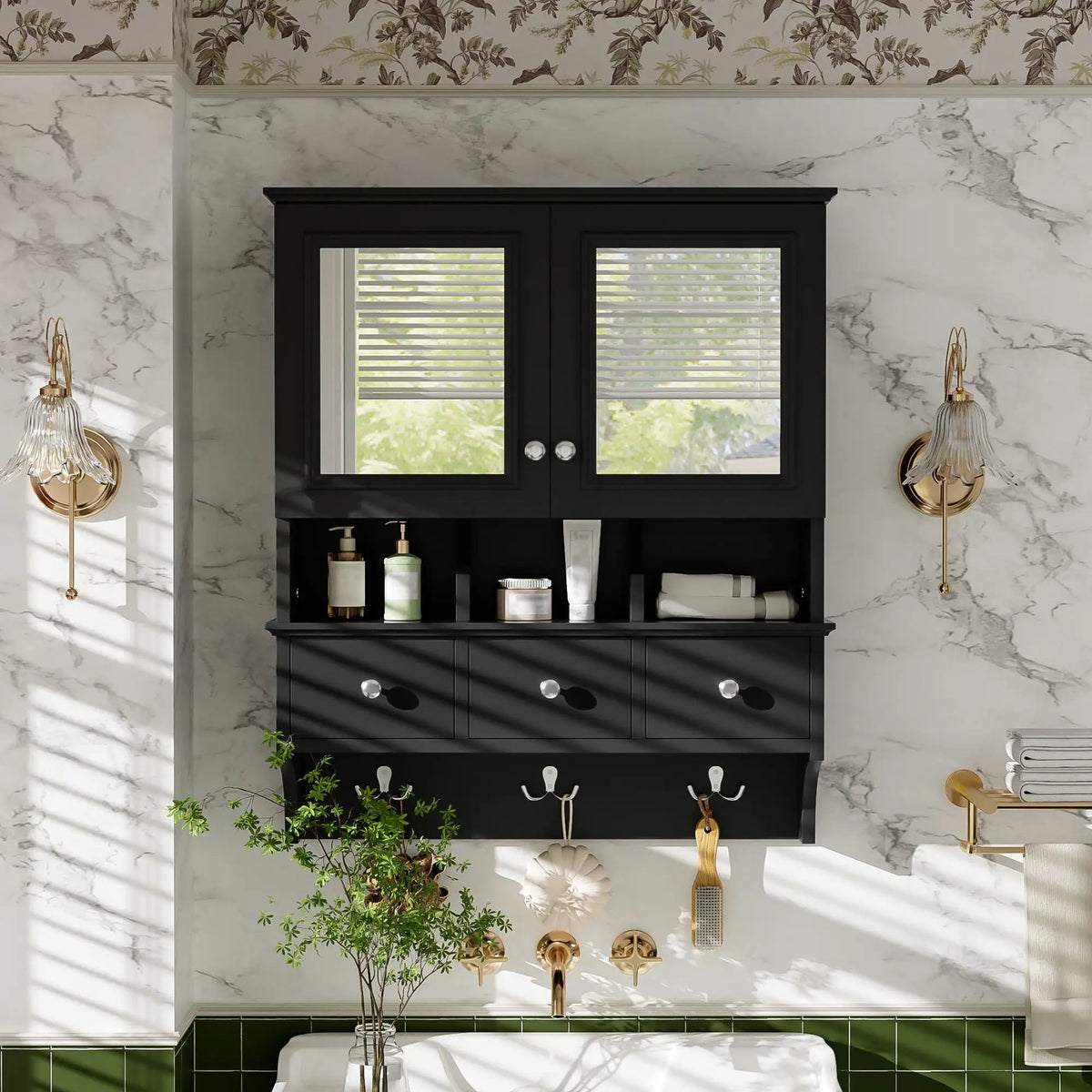 Bathroom Mirror Cabinet With Drawers | Organizer Hooks | High-Definition Mirrors | Soft-Close Hardware