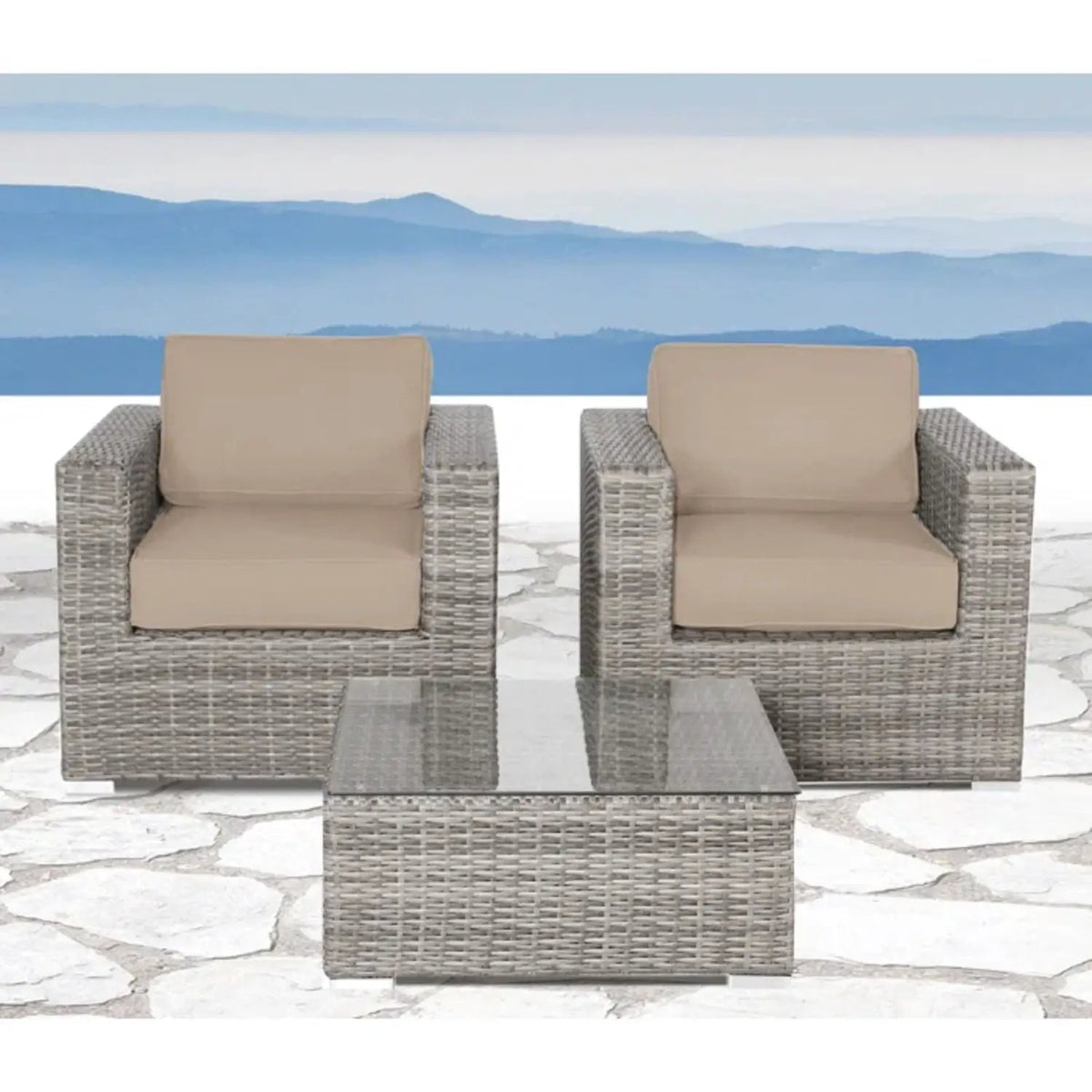 Wicker Seating Group Set | Table And Cushions Included | Aluminum Frames | Hand-Woven Wicker