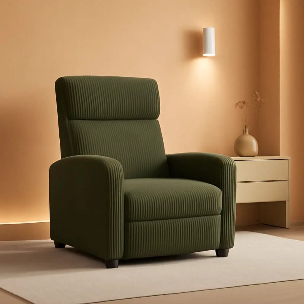 Dark Green Corduroy Adjustable Recliner Chair For Living Room from PriceLows™