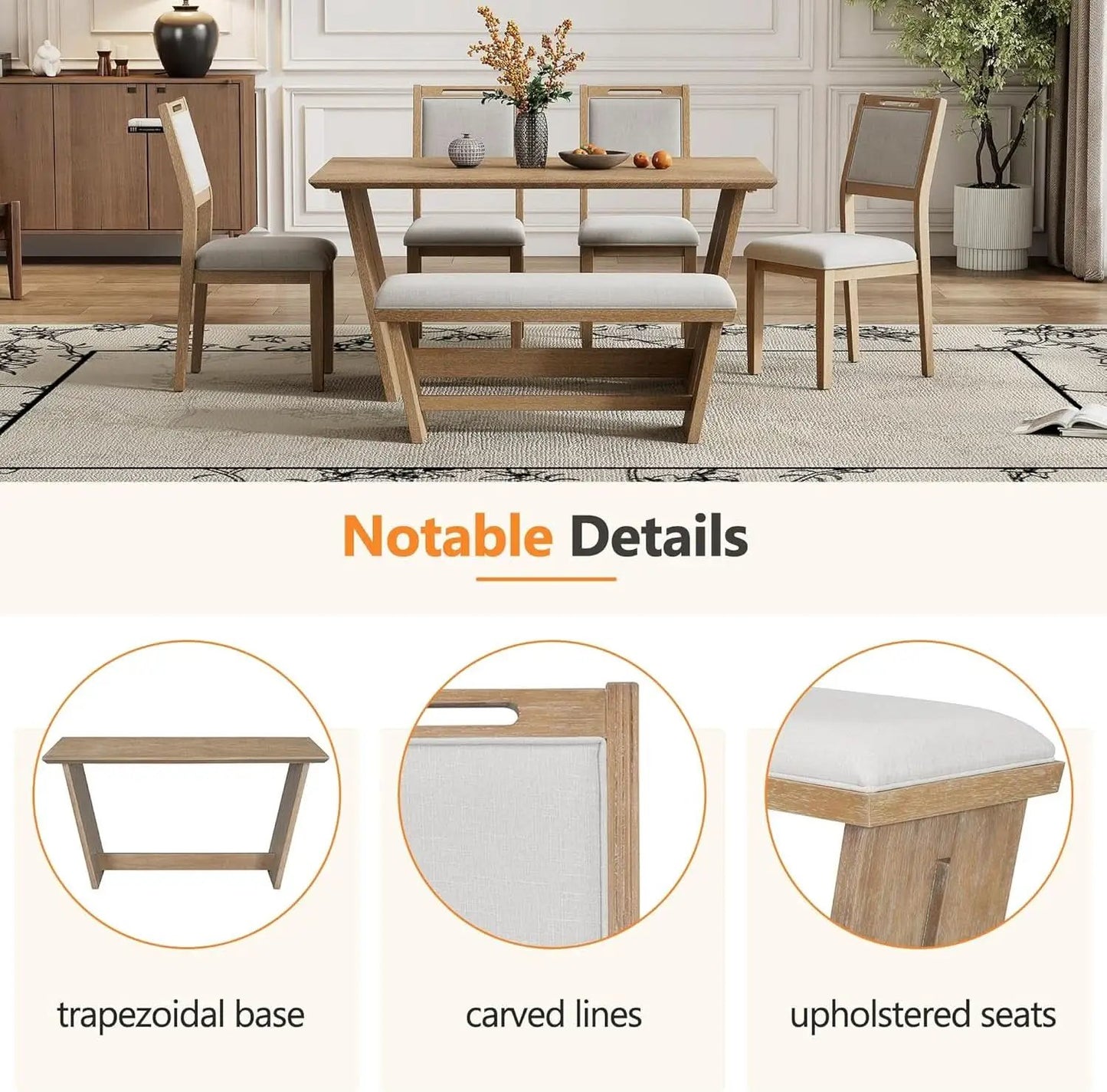 Natural Vintage Rustic Handcrafted Dining Table Set from PriceLows™