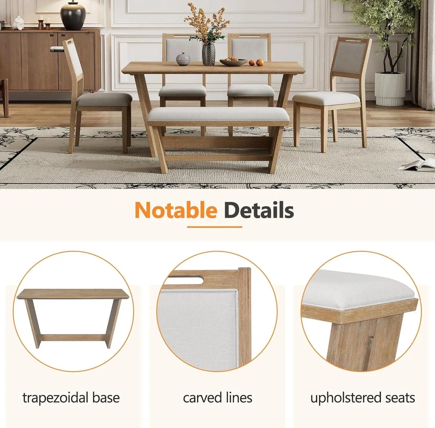 Natural Vintage Rustic Handcrafted Dining Table Set from PriceLows™