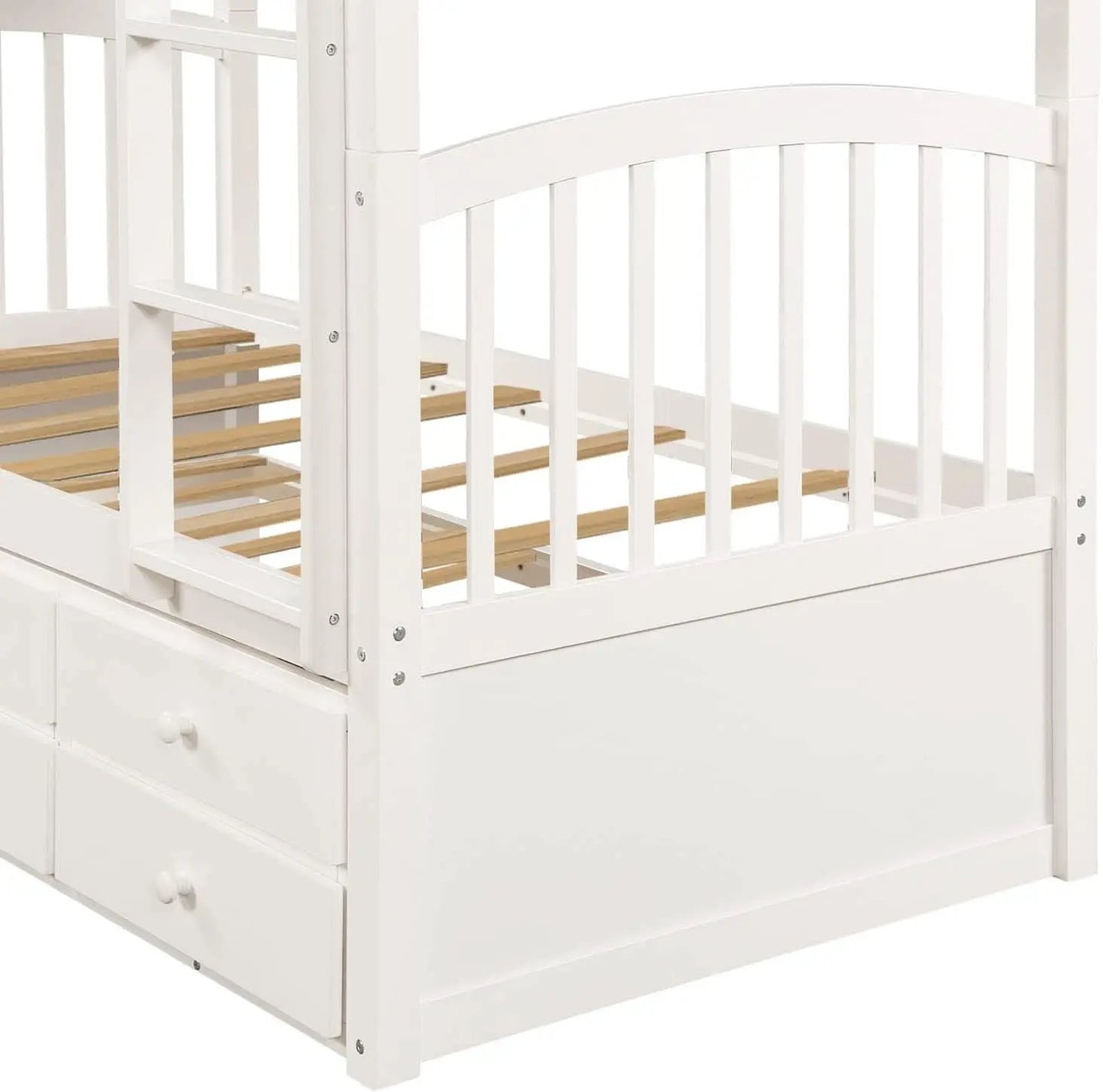 Twin Over Twin Bunk Bed With Trundle And Drawers White from PriceLows™