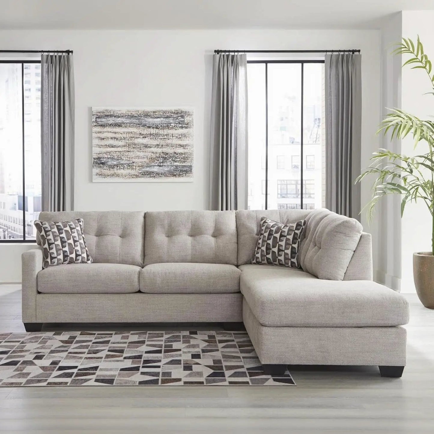 Beige Sleeper Sectional Featuring Chaise Memory Foam from PriceLows™