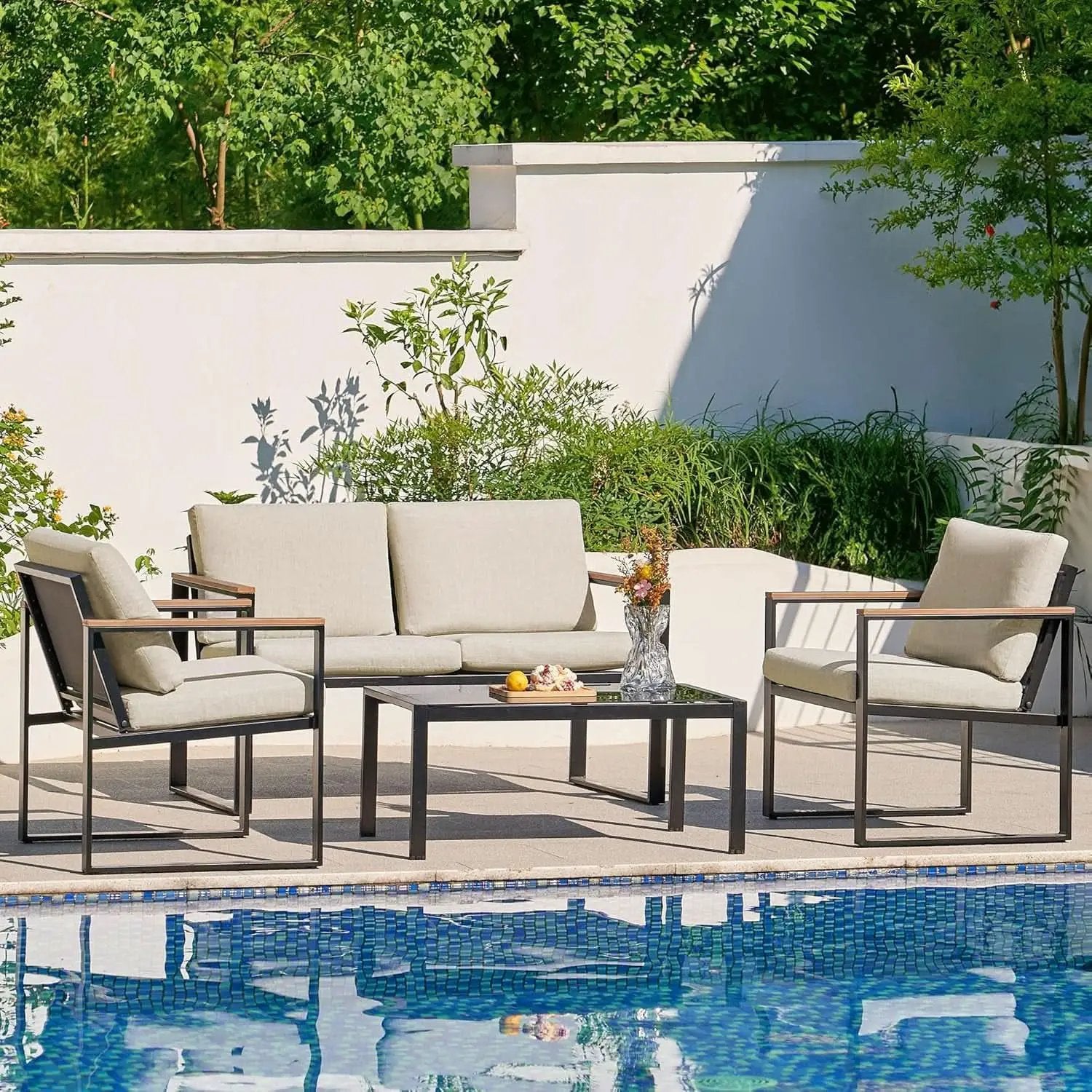 Metal Outdoor Patio Furniture Set 4 Piece With Cushions from PriceLows™