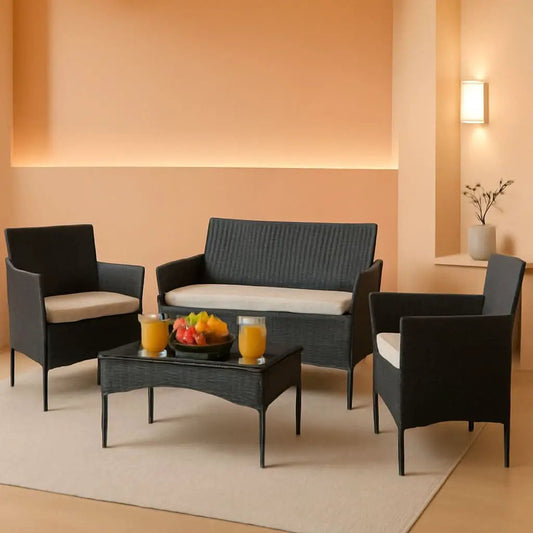 Patio Furniture Four Piece Conversation Set Black Beige from PriceLows™