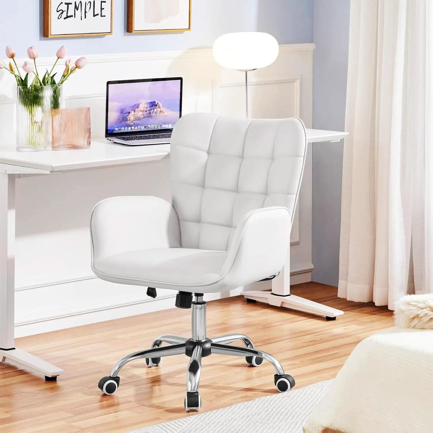 Ergonomic Faux Leather Office Chair White Adjustable from PriceLows™