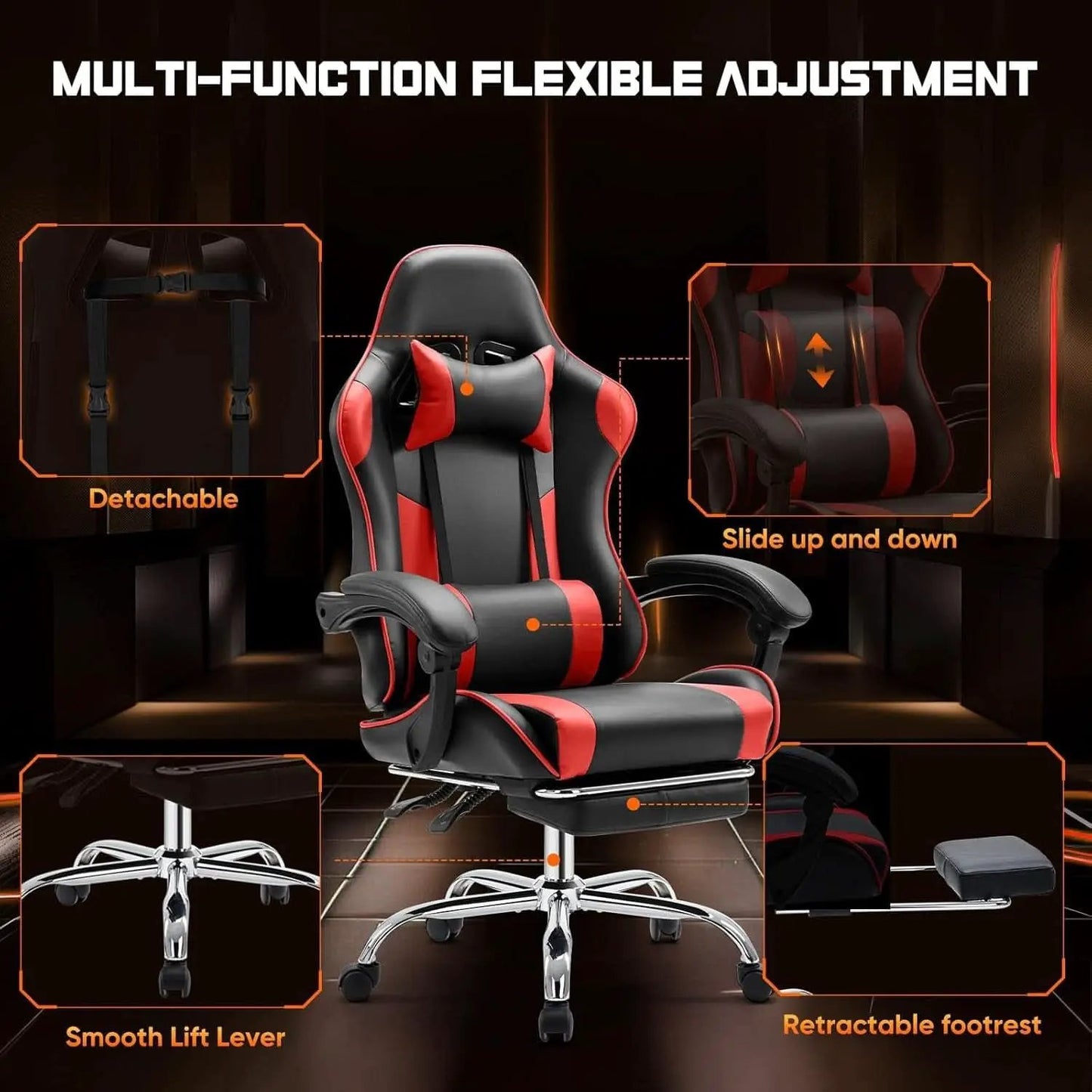 Ergonomic Gaming Desk Chair With Footrest And Headrest from PriceLows™
