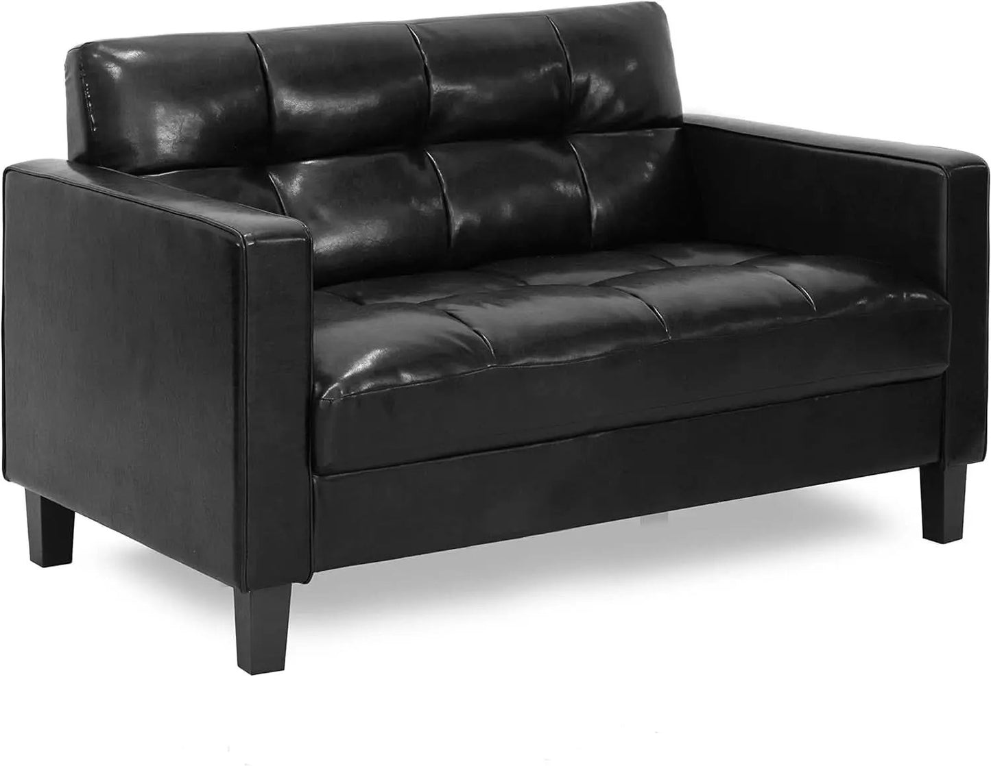 Two Seater Tufted Black Faux Leather Loveseat for Living Room from PriceLows™
