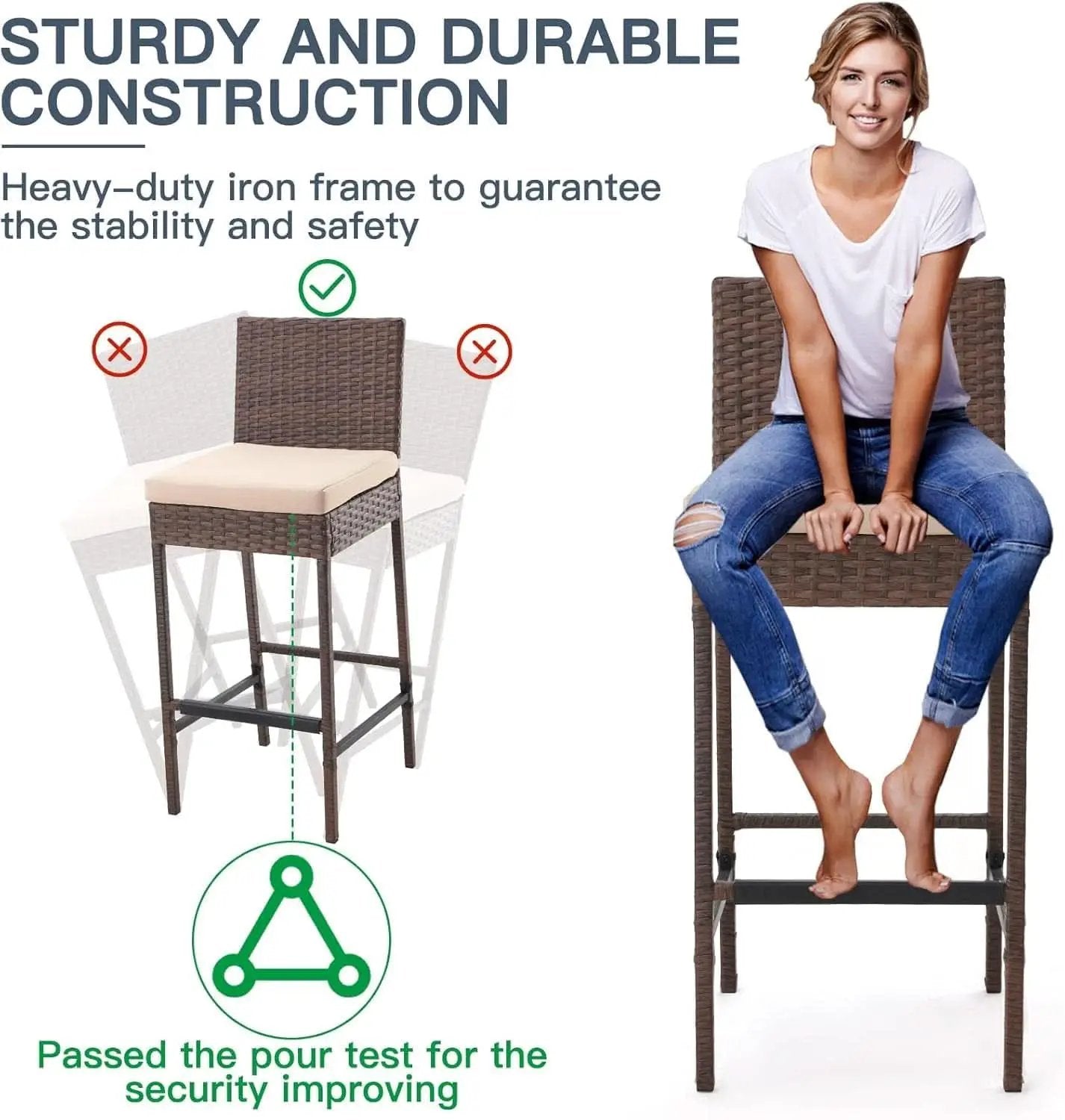 Outdoor Rattan Bar Stools Set with Cushions Comfort from PriceLows™