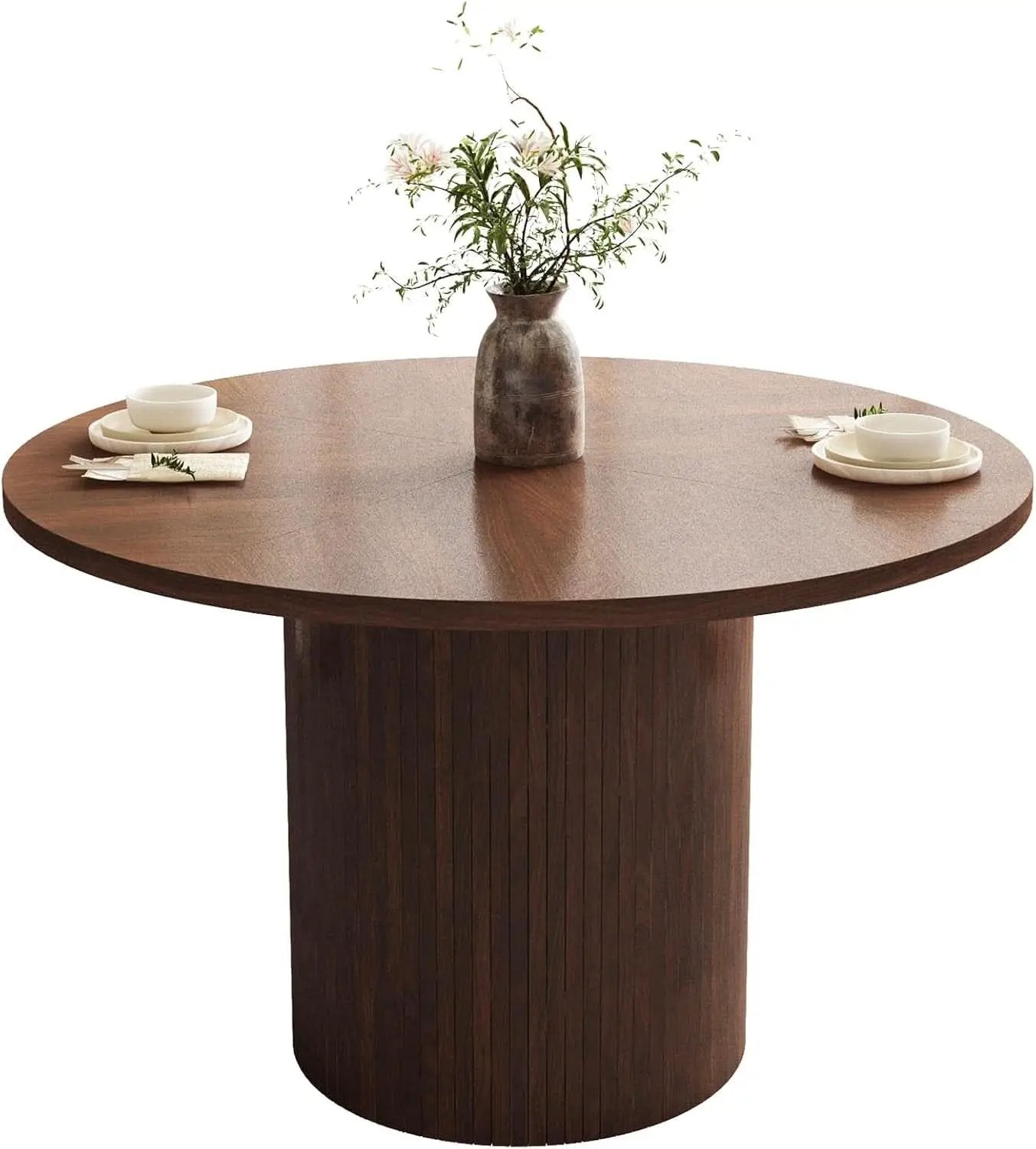 47 Inch Walnut Round Dining Table Farmhouse Kitchen from PriceLows™