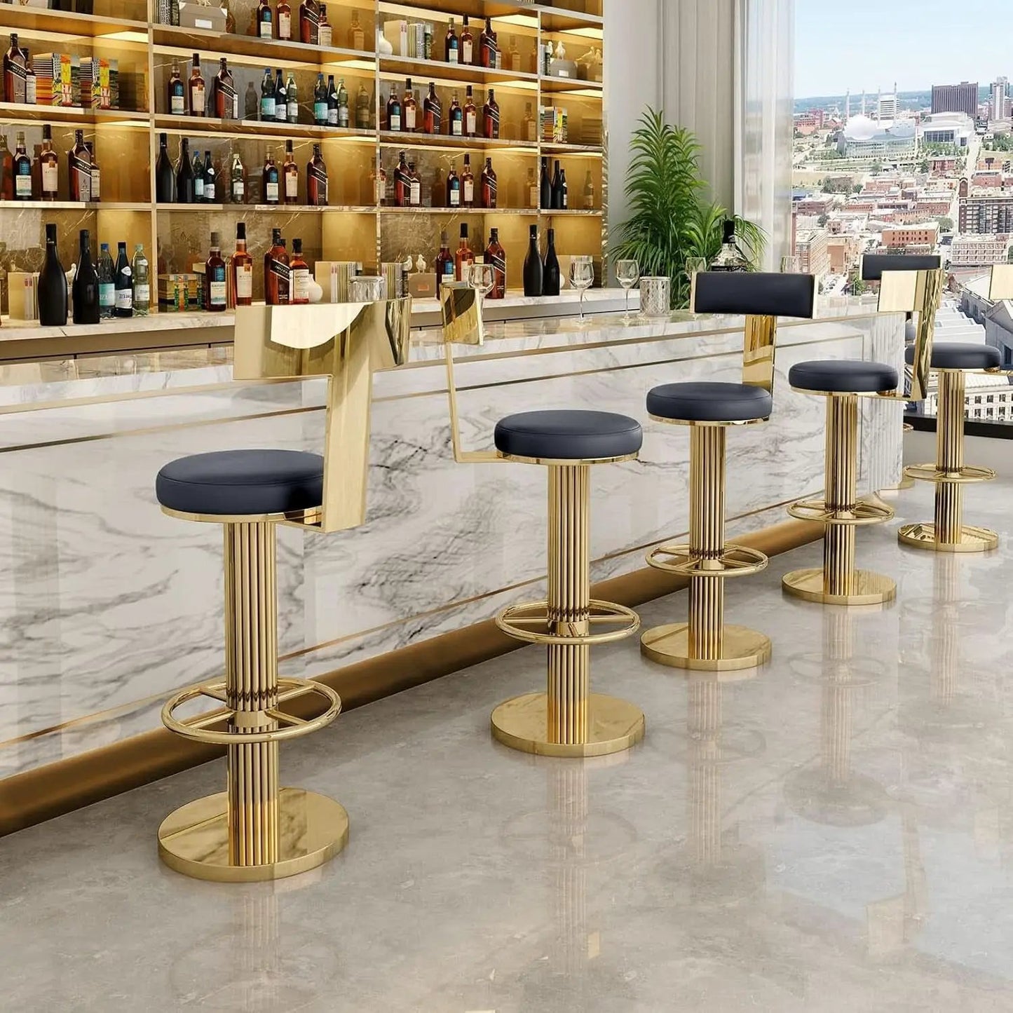 Black Gold Swivel Bar Stool With Backrest And Adjustable from PriceLows™