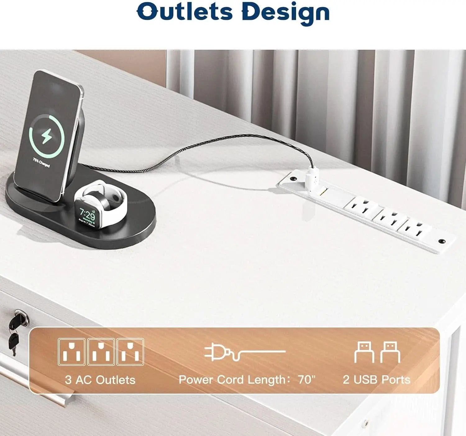 Lockable File Cabinet With Charging Station For Home Office from PriceLows™