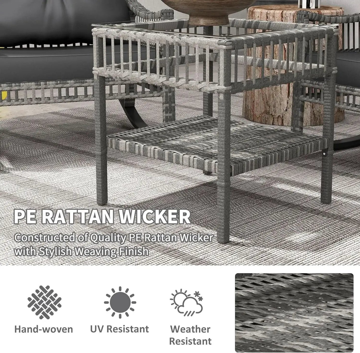 Wicker Outdoor Rocking Chair Set with Storage Table from PriceLows™
