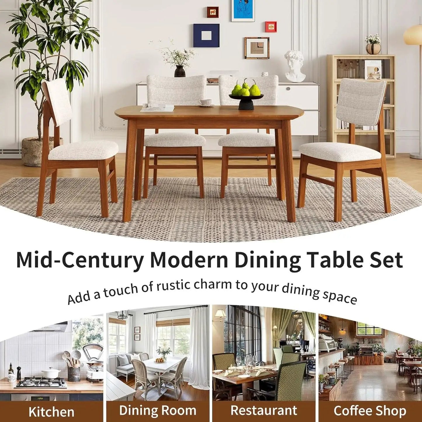 Brown Beige Space Saving Solid Wood Dining Set Chairs from PriceLows™
