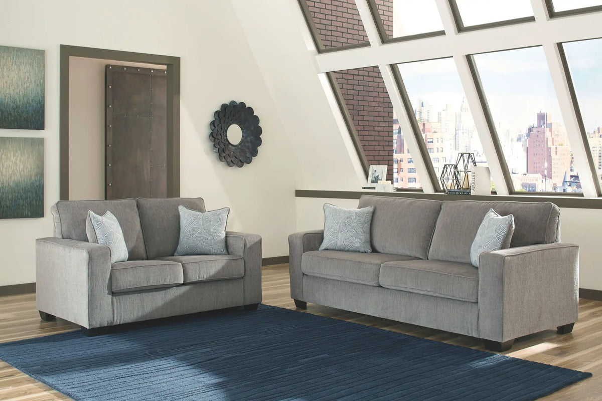 Altari Living Room Set | Stationary Chair And Ottoman | Richly Neutral Alloy | Striking Style