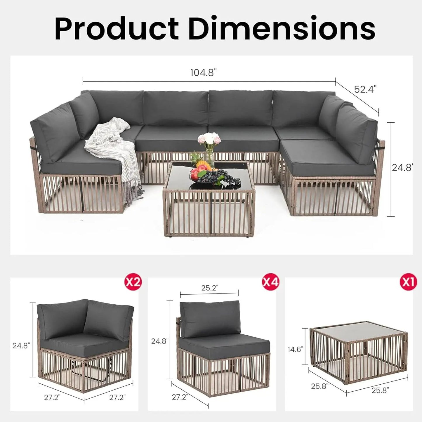 Brown Rattan Outdoor Conversation Set With Gray Cushions from PriceLows™