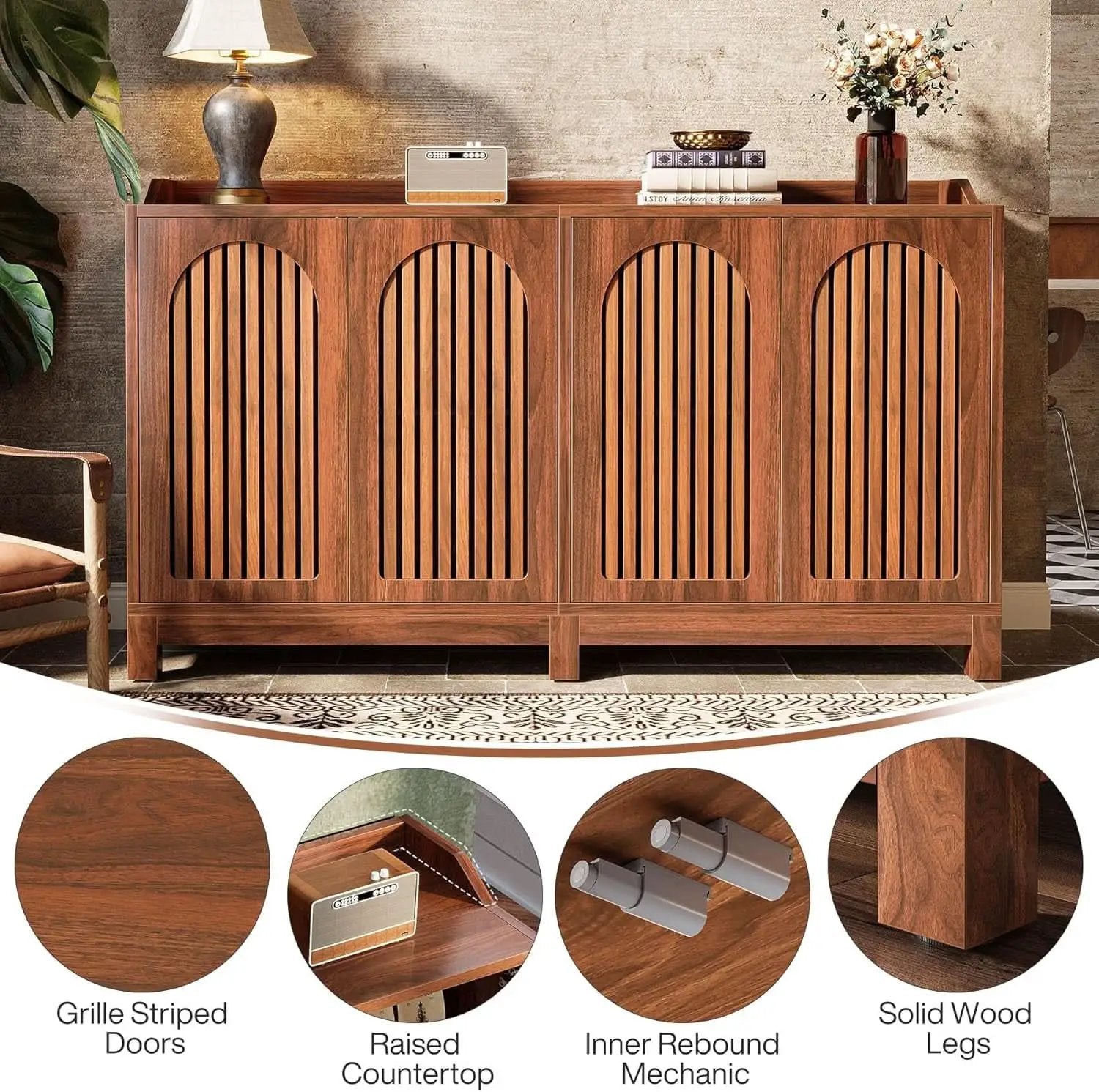 57 Inch Farmhouse Sideboard Cabinet With Adjustable Shelves from PriceLows™