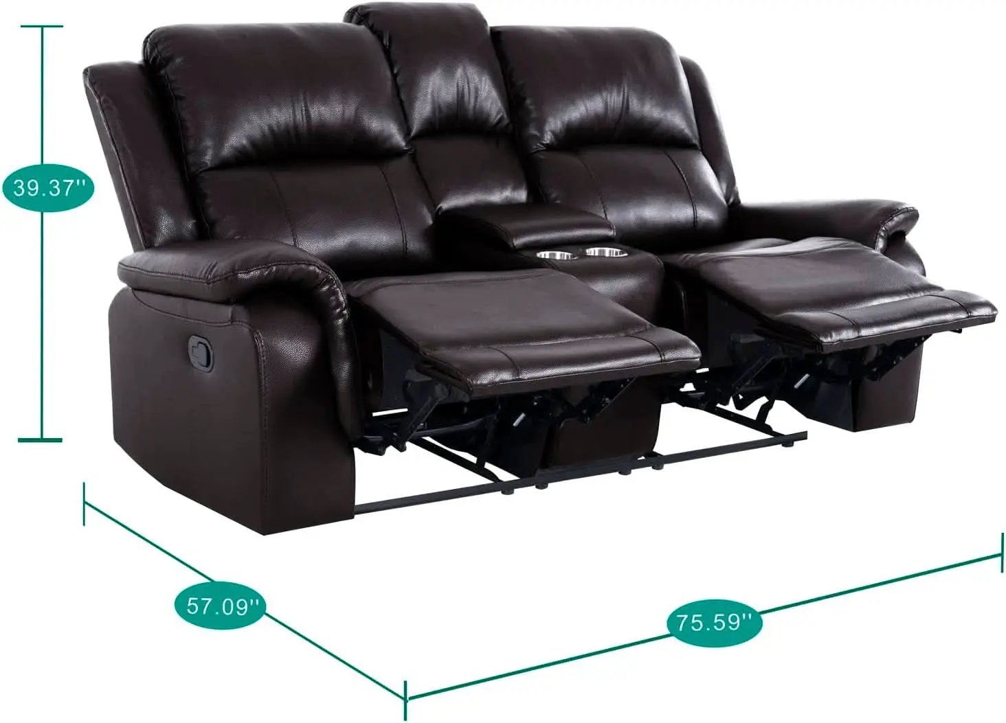 Oversized Espresso Leather Recliner Loveseat For Home Theater from PriceLows™