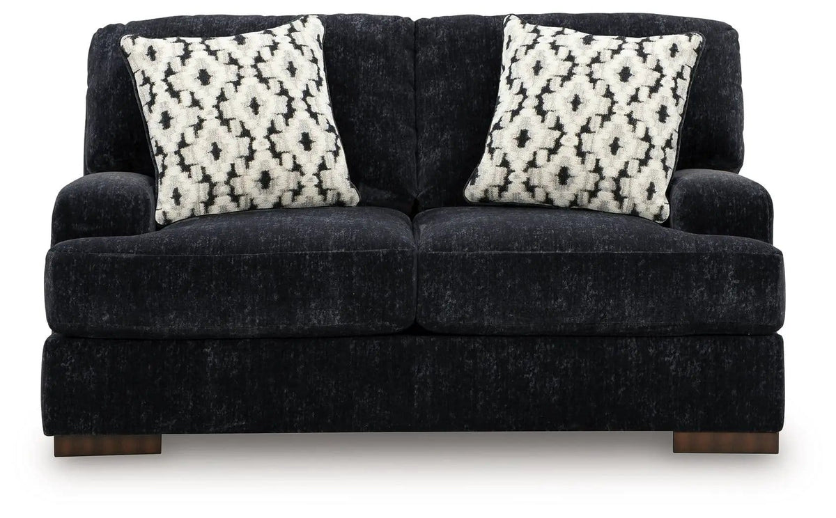 Whitmore Manor Loveseat | 70 x 45 x 41 in | Chenille & Wood | Black Pearl