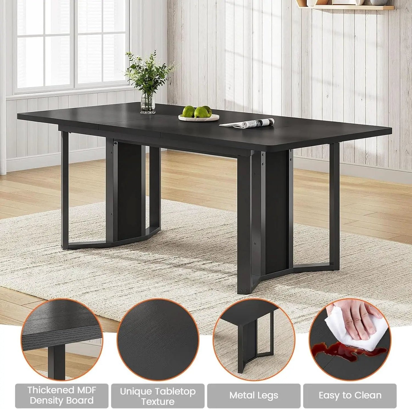 63 Inch Extendable MDF Board Dining Table Set Black Finish from PriceLows™