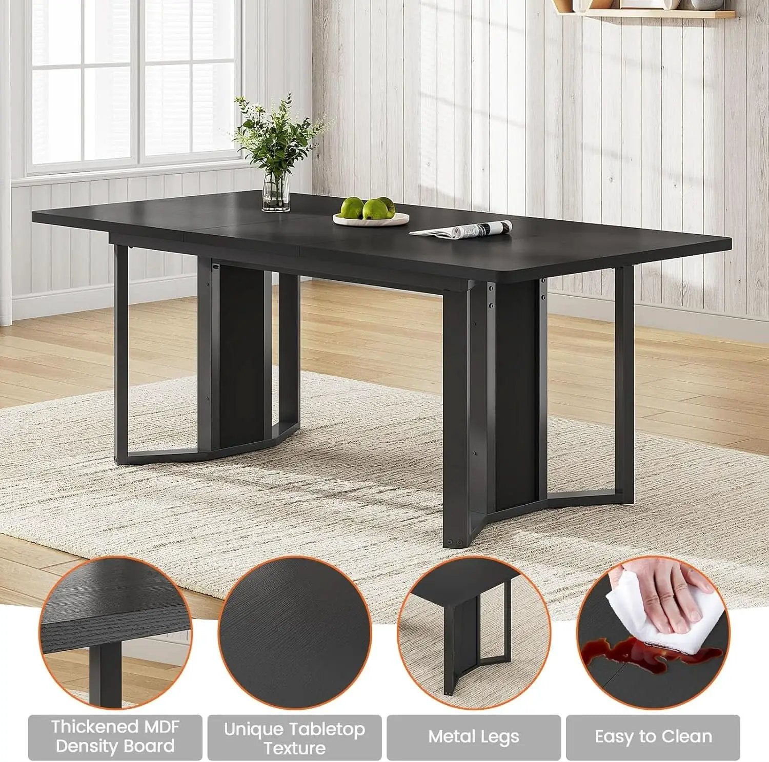 63 Inch Extendable MDF Board Dining Table Set Black Finish from PriceLows™