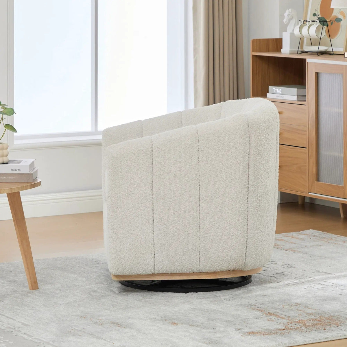360 Degrees Swivel Upholstered Barrel Armchair For Living Room - | Swivel Chair | Chenille & Fabric | Ivory