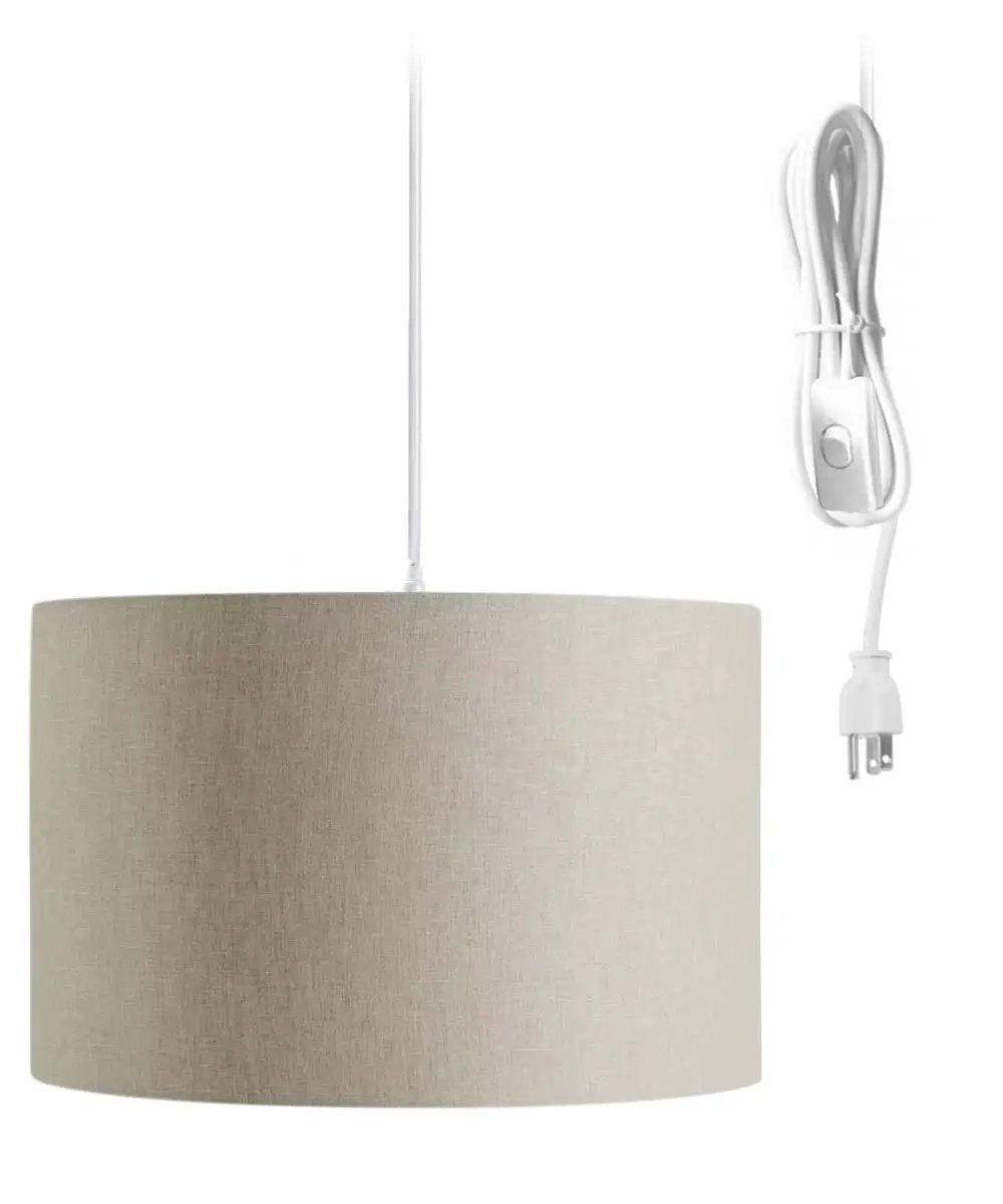 Swag Plug In Pendant | 1 Light | 16 Inch Oatmeal Linen Drum Shade | 17 Ft Cord