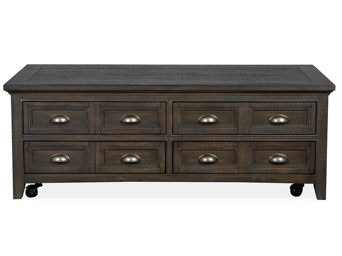 Westley Falls Lift Top Cocktail Table | Graphite | Storage With Casters | Pine Veneer