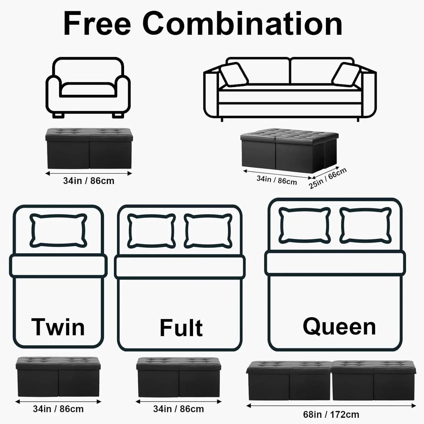 Ottoman With Premium Black Storage 34 Inch Dimension from PriceLows™