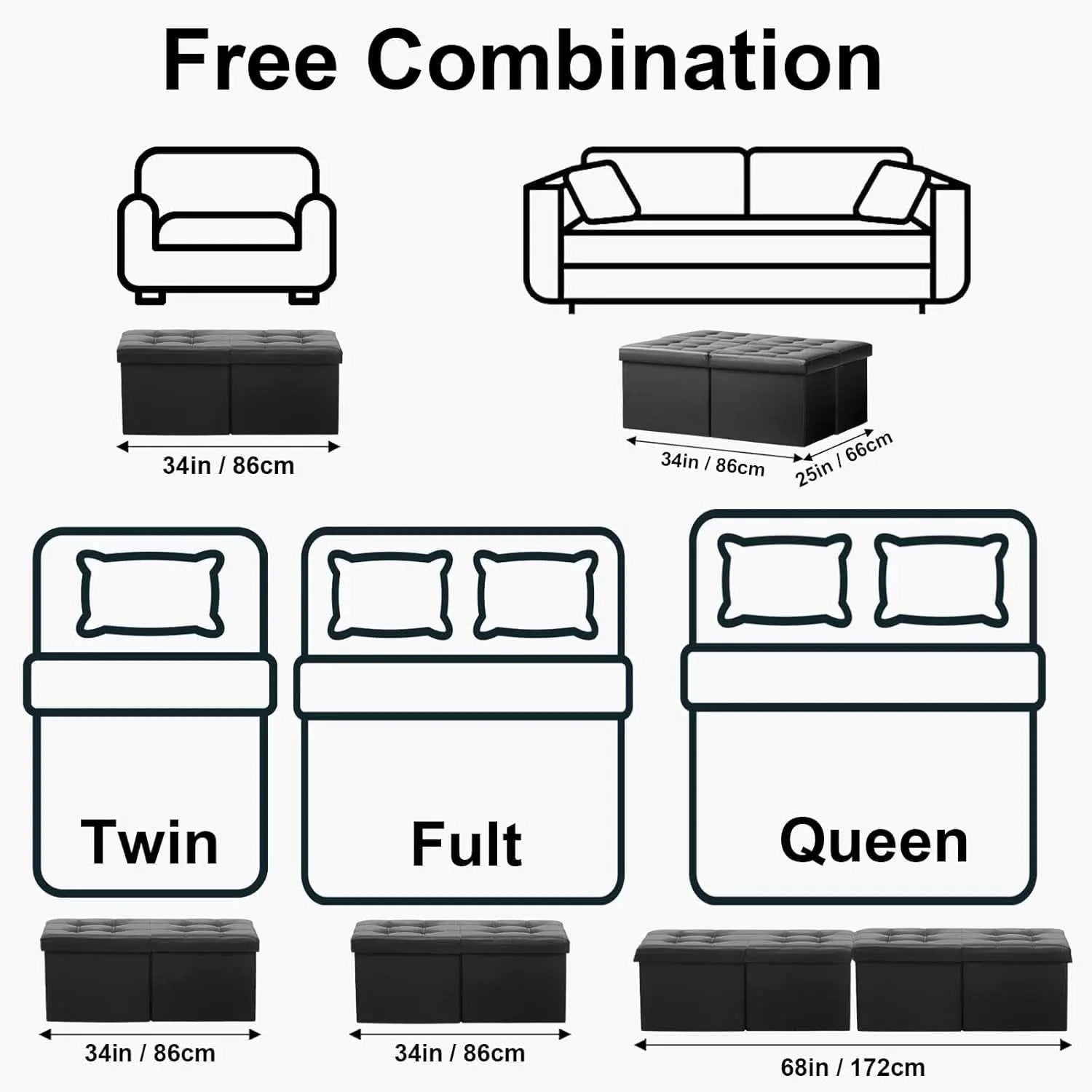 Ottoman With Premium Black Storage 34 Inch Dimension from PriceLows™