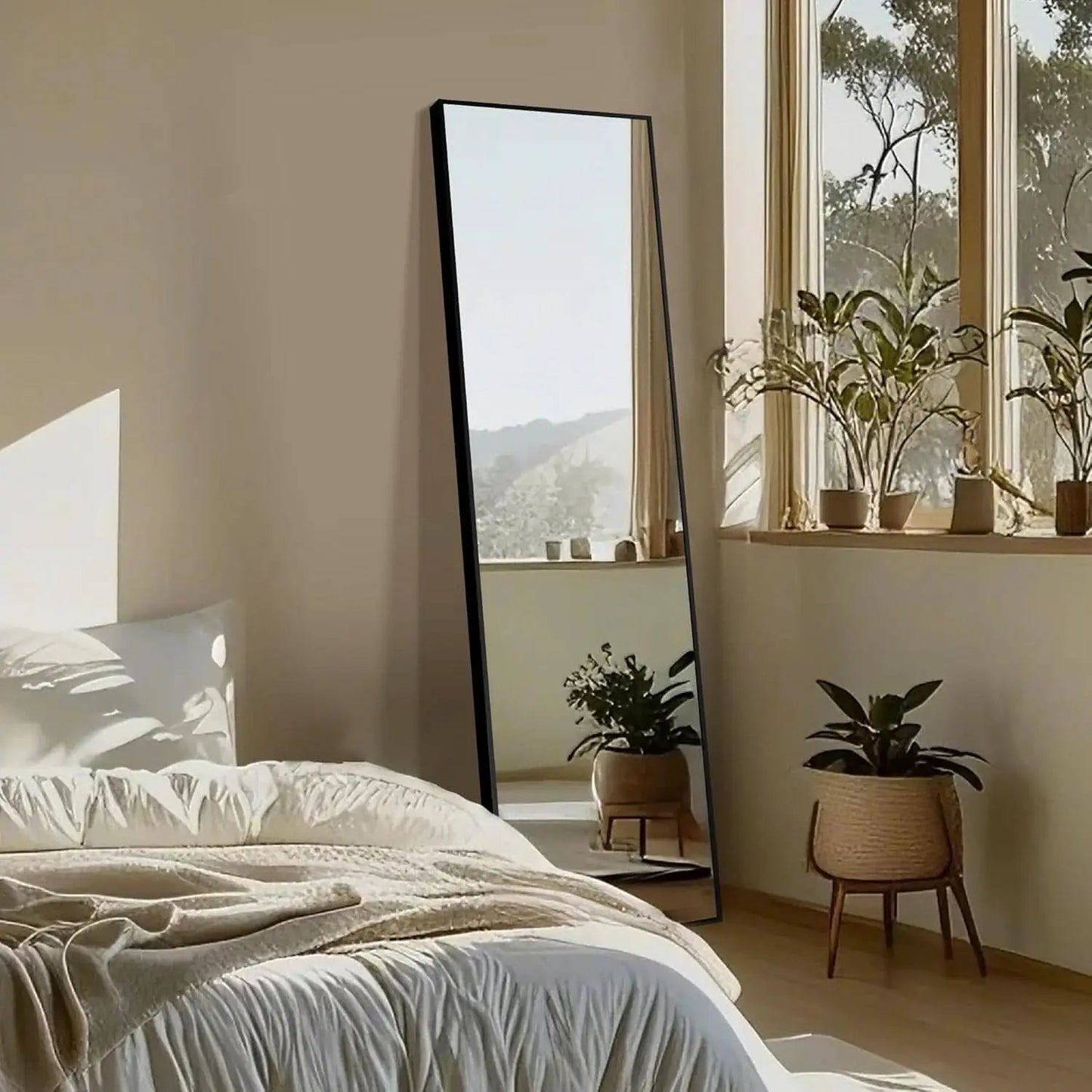 Full Length Floor Mirror 56x15 Inch Black Frame Stand from PriceLows™