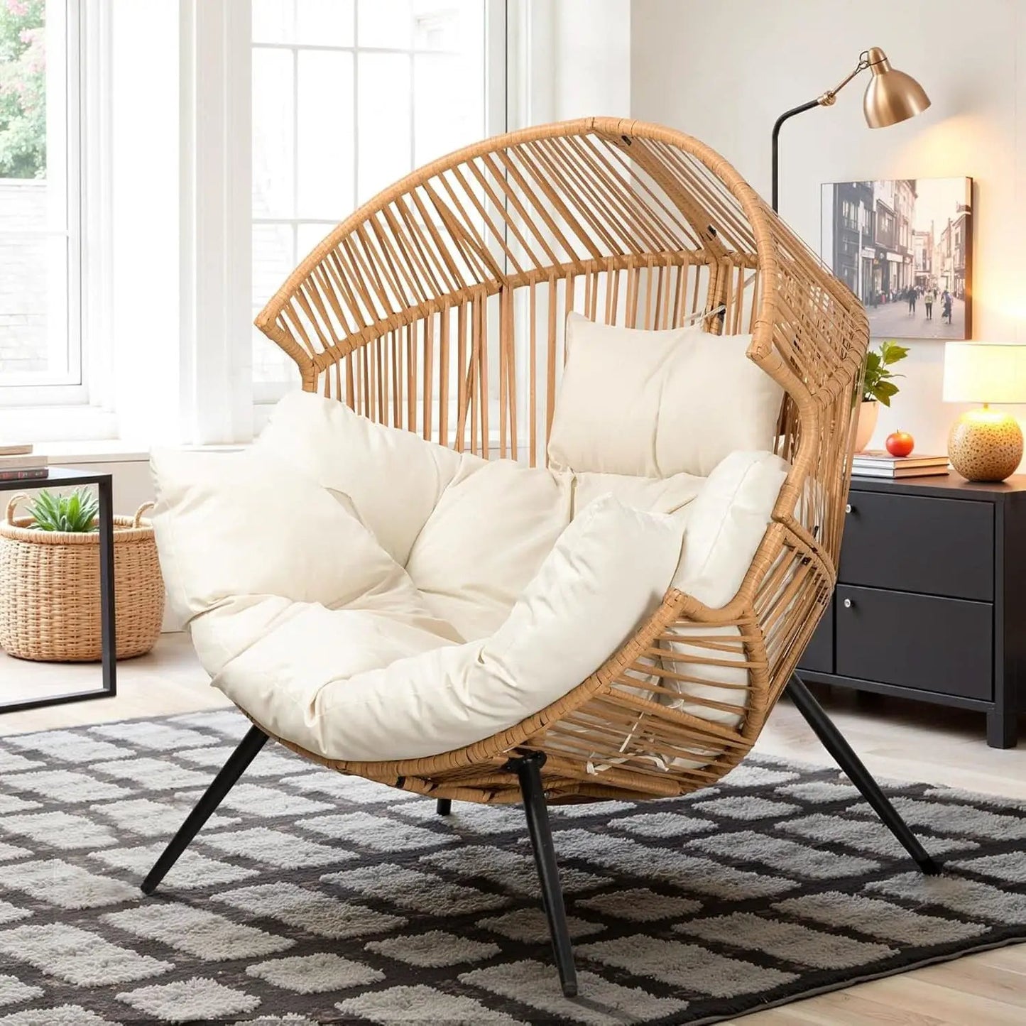 Beige Wicker Egg Chair With Cushion Outdoor Lounge from PriceLows™