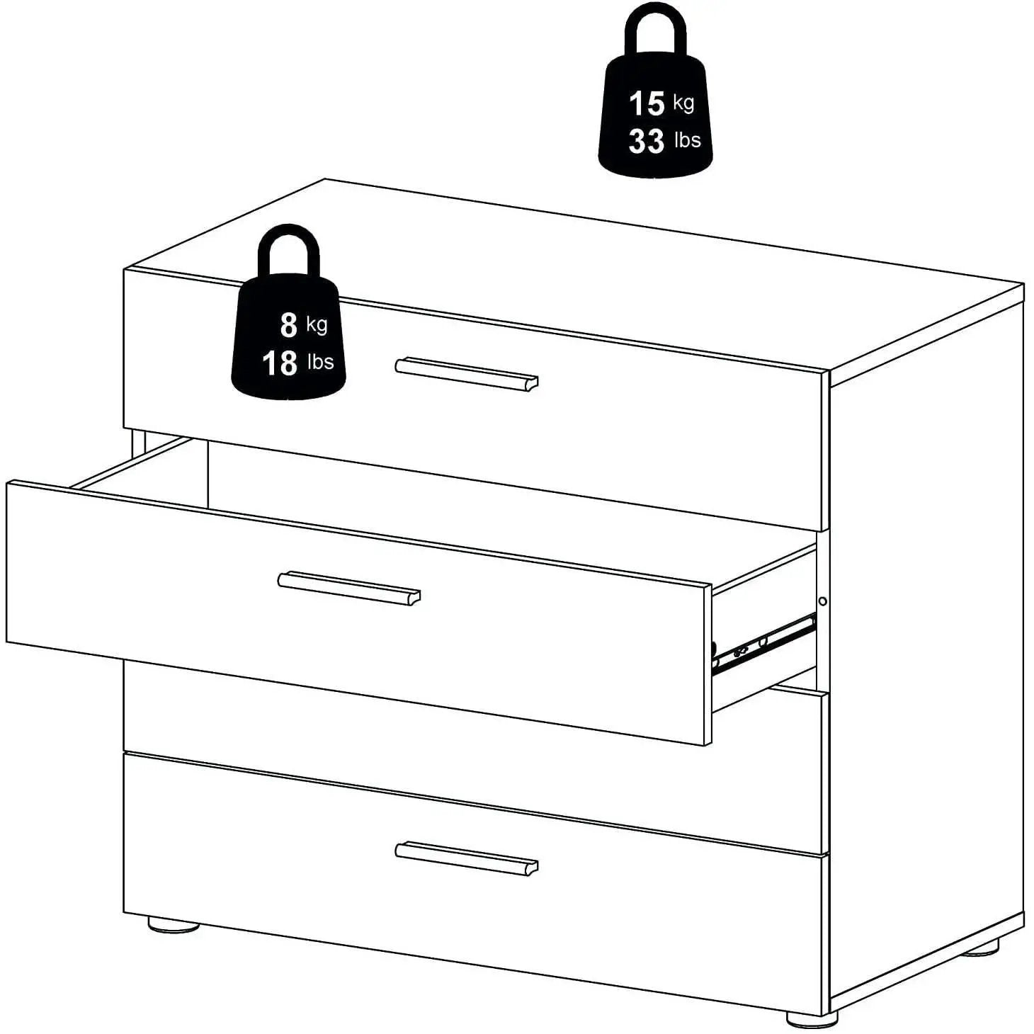 Oak Structure Four Drawer Chest With Silver Bar Handles from PriceLows™