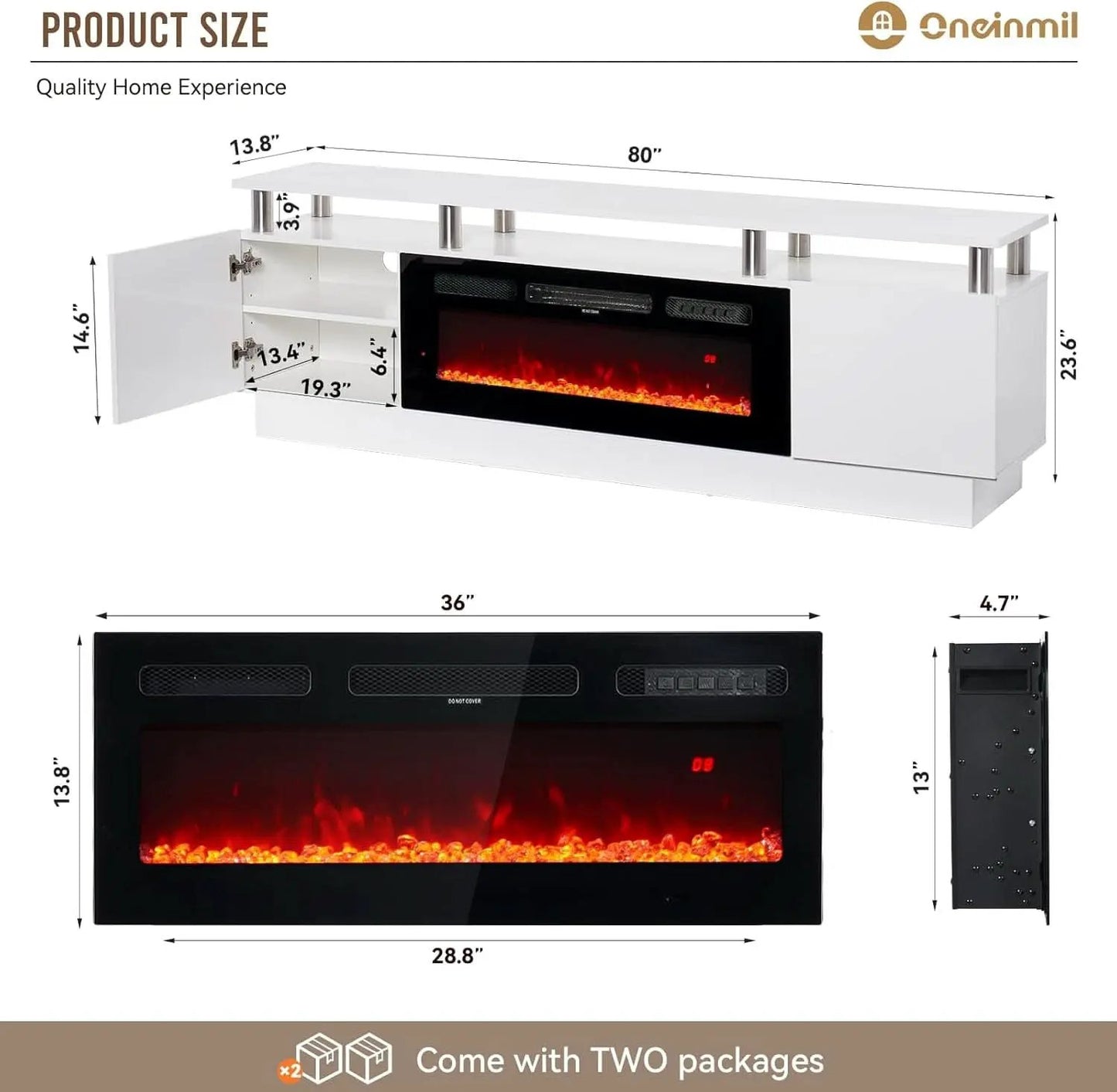 80 Inch White Electric Fireplace TV Stand With LED Lights from PriceLows™