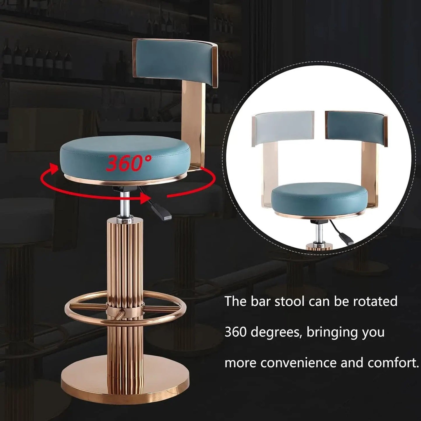Blue Adjustable Height Counter Height Bar Stool With Backrest from PriceLows™