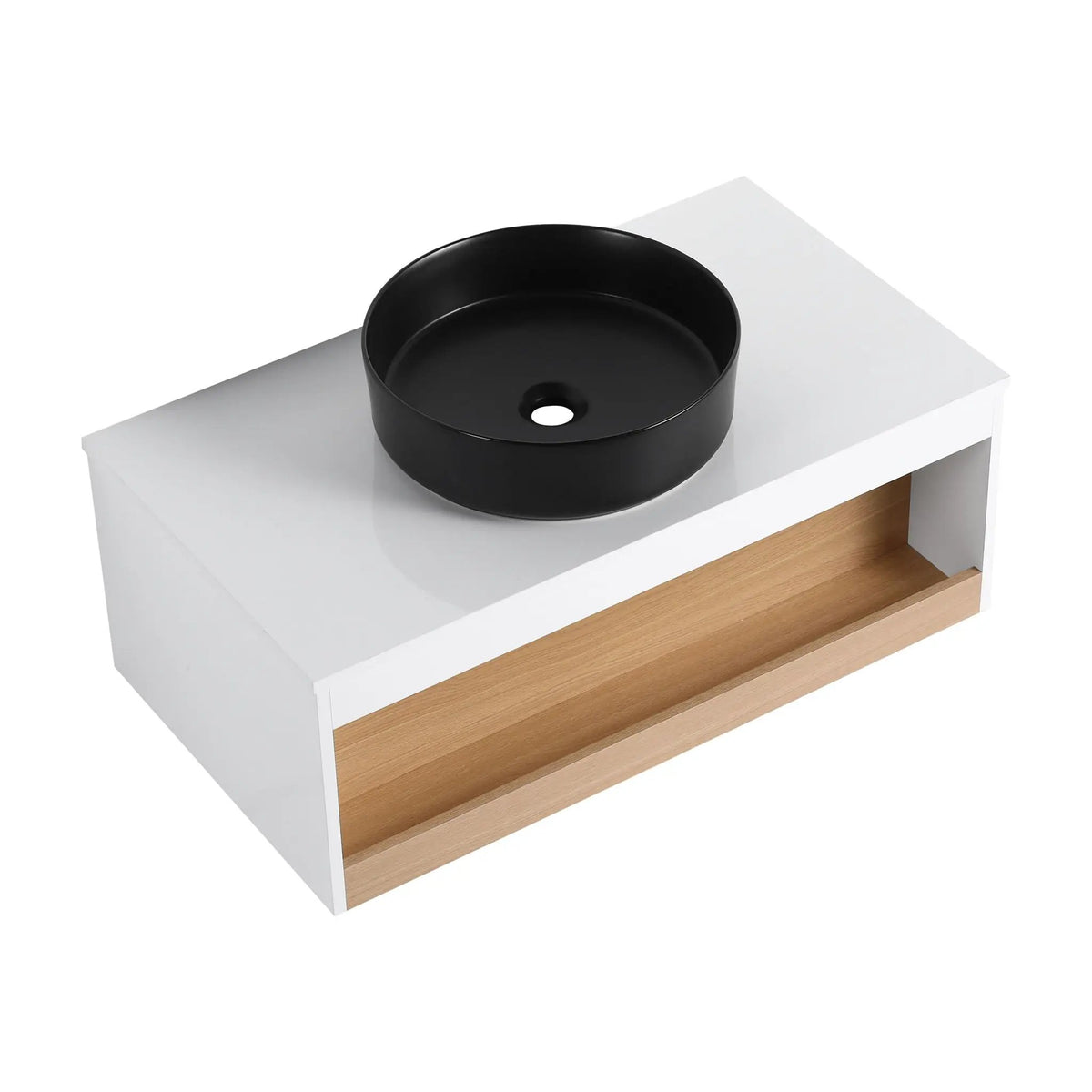 Floating Bathroom Vanity | Round Glossy Sink | Wall Mounted | Compact Design