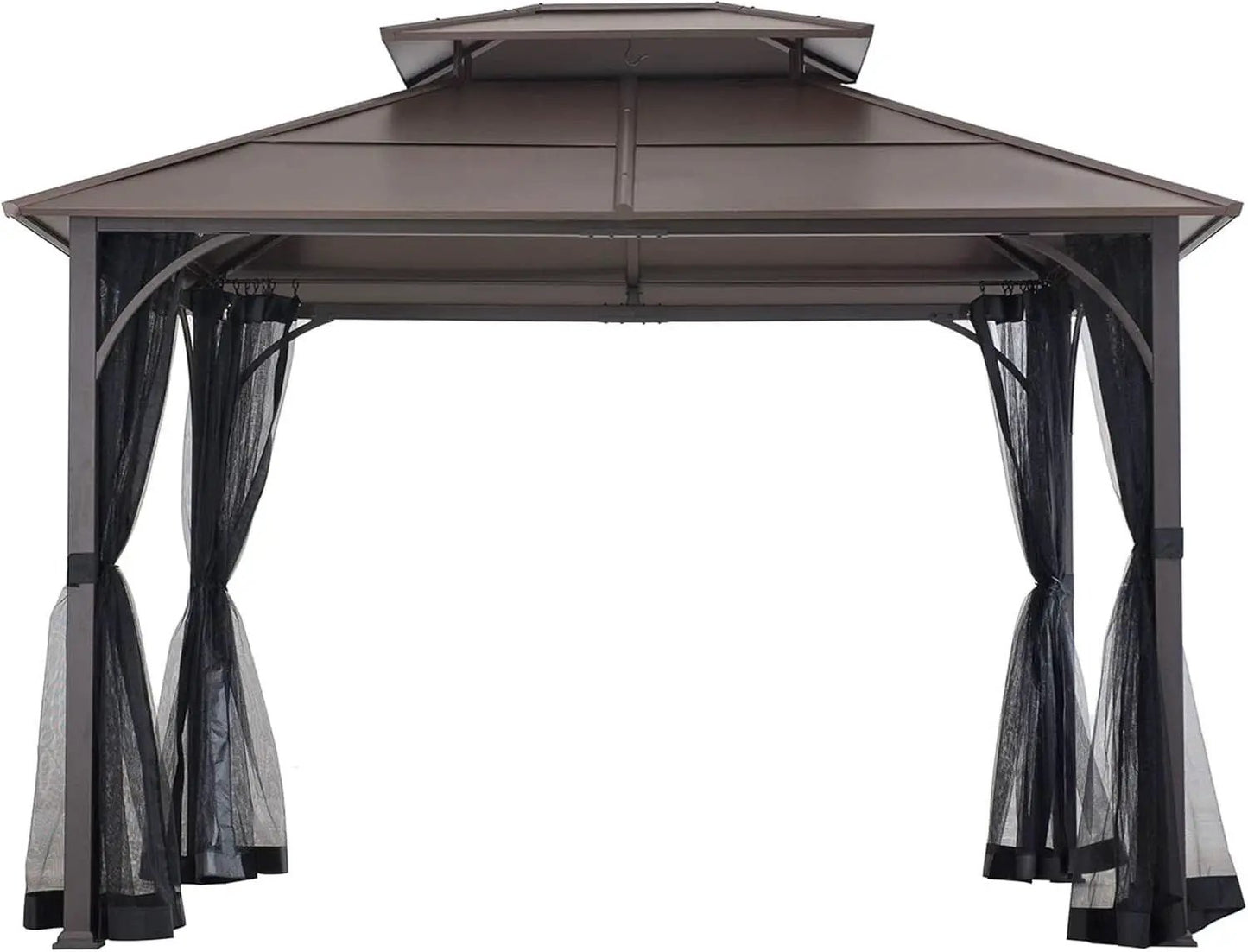 10x12 Brown Hardtop Gazebo With Steel Frame And Netting For Outdoor Patio Garden Canopy Shelter from PriceLows™