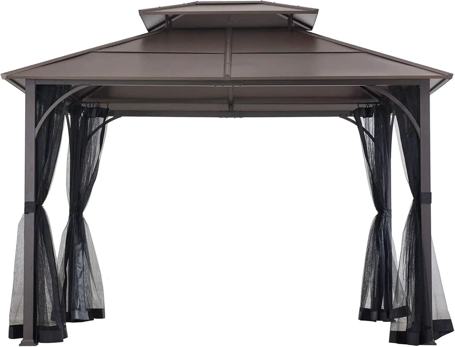 10x12 Brown Hardtop Gazebo With Steel Frame And Netting For Outdoor Patio Garden Canopy Shelter from PriceLows™