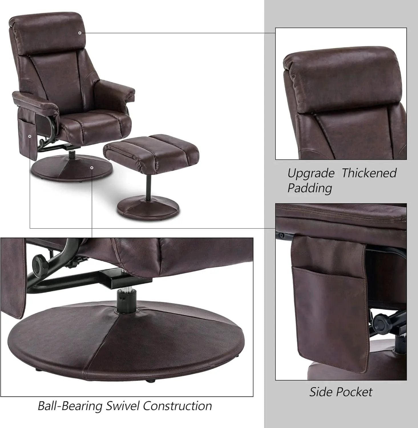 Swivel Recliner With Ottoman Massage Dark Brown Chair from PriceLows™