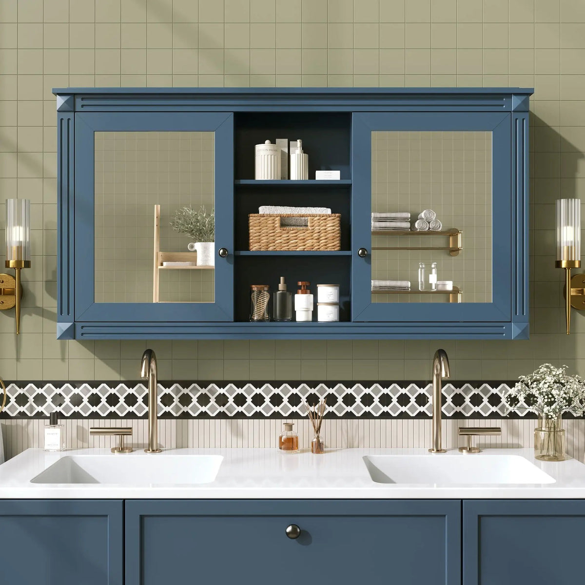 2-In-1 Wall Mirror Cabinet | 55 Inch Width | Soft-Closing Hinges | Dual High-Definition Mirrors