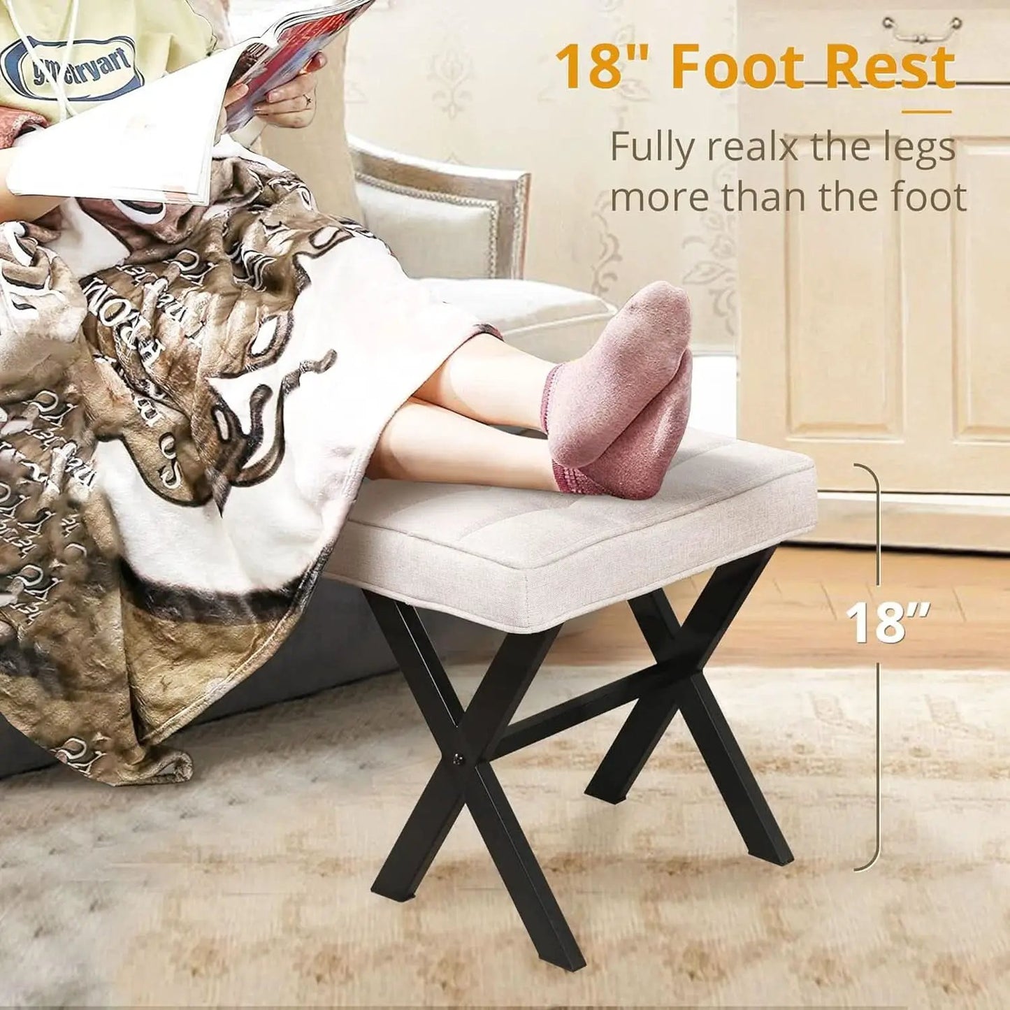 Linen Vanity Ottoman Foot Stool 16.9x12.9x18 Inches from PriceLows™