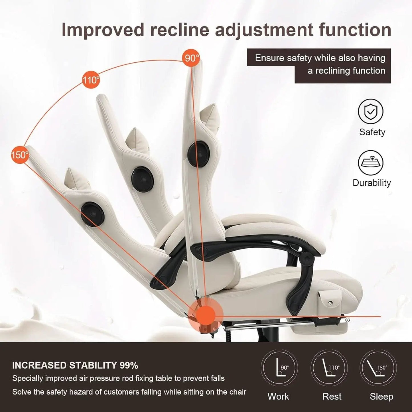 Ivory Bluetooth Speaker Gaming Chair With Footrest from PriceLows™