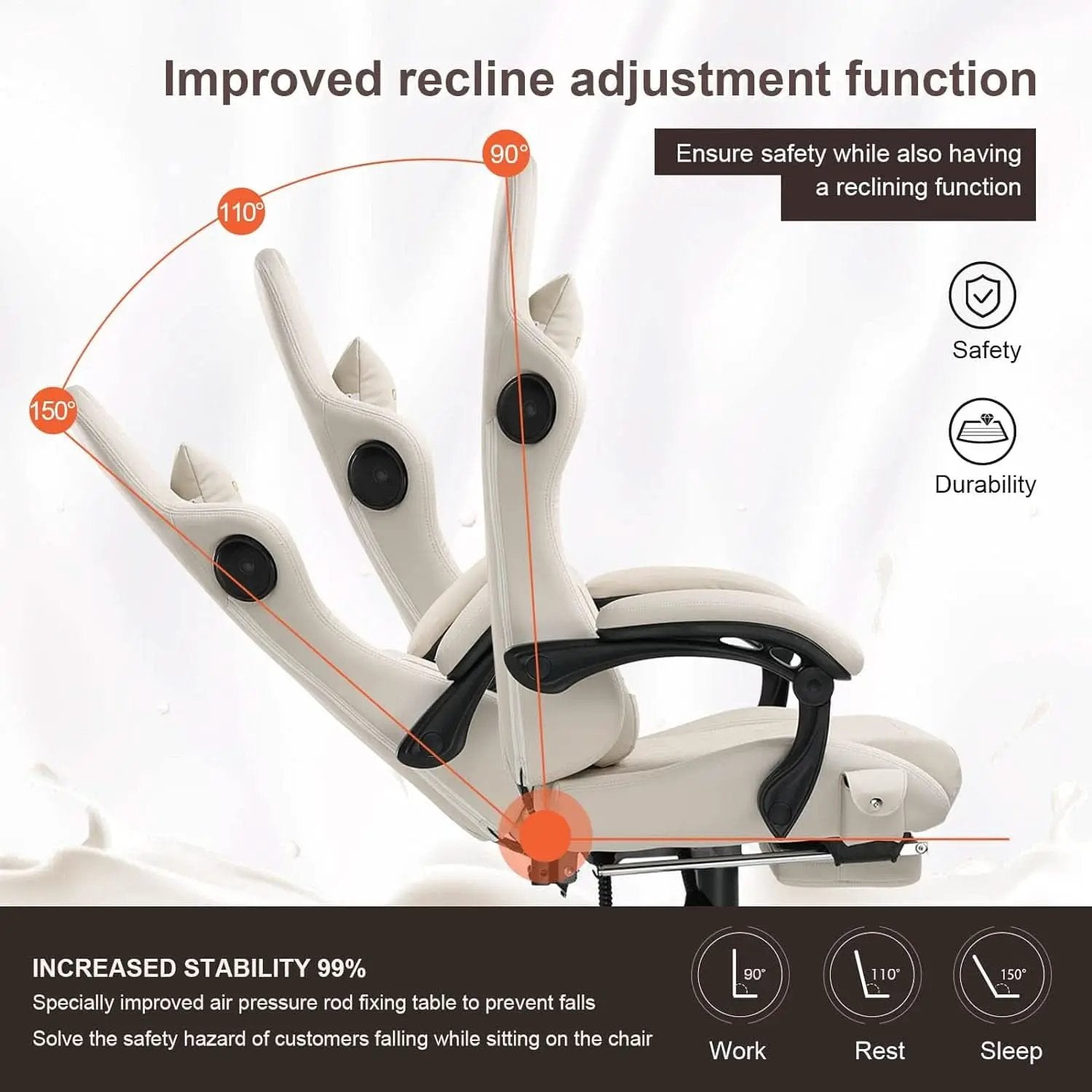 Ivory Bluetooth Speaker Gaming Chair With Footrest from PriceLows™