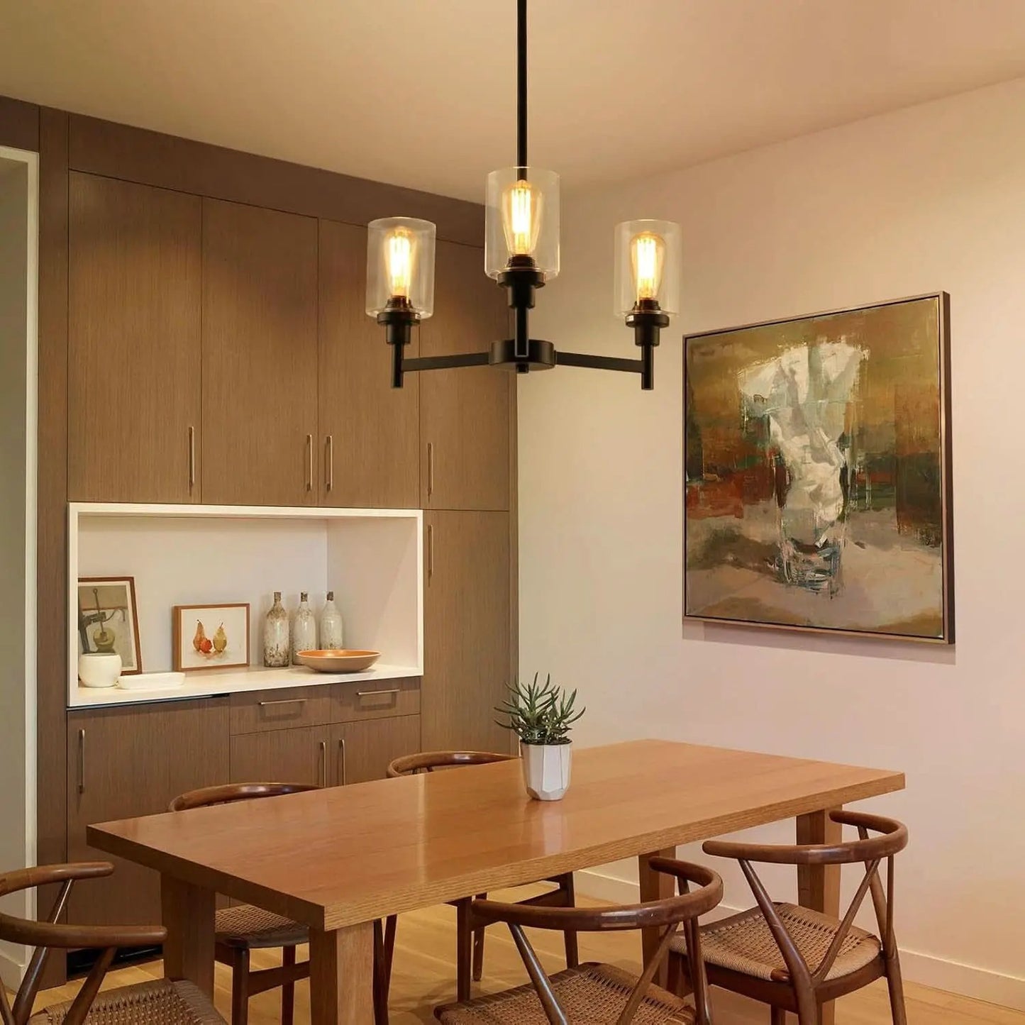 Three Light Black Glass Chandelier For Dining Room And Entryway With Glass Shade from PriceLows™