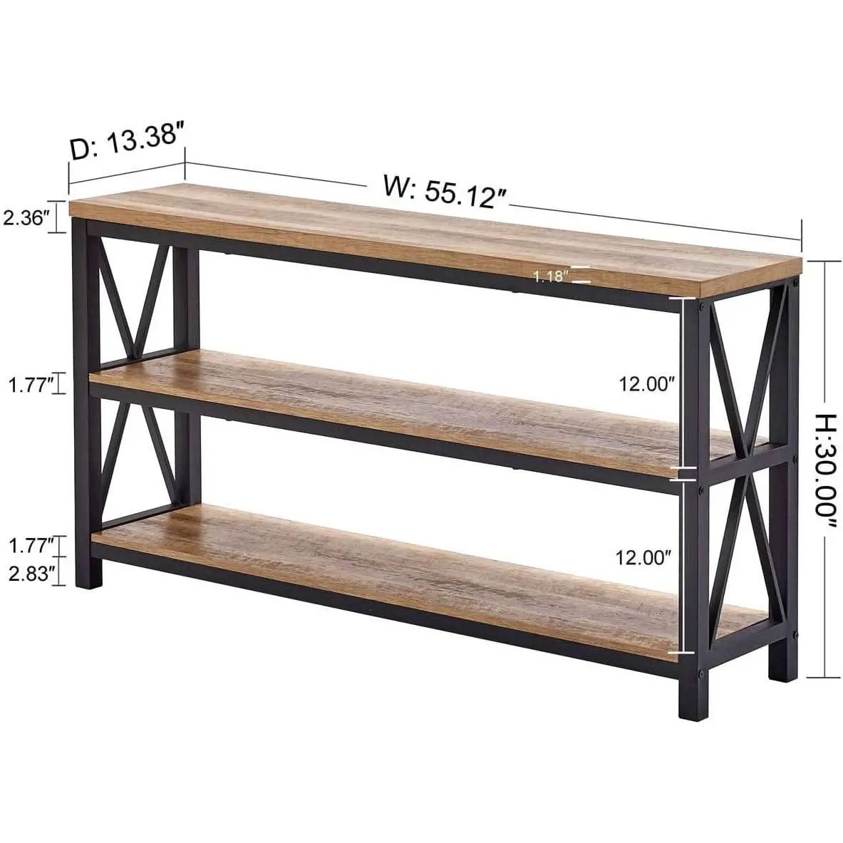 Rustic Wood Console Table With Three Shelves Metal Frame from PriceLows™