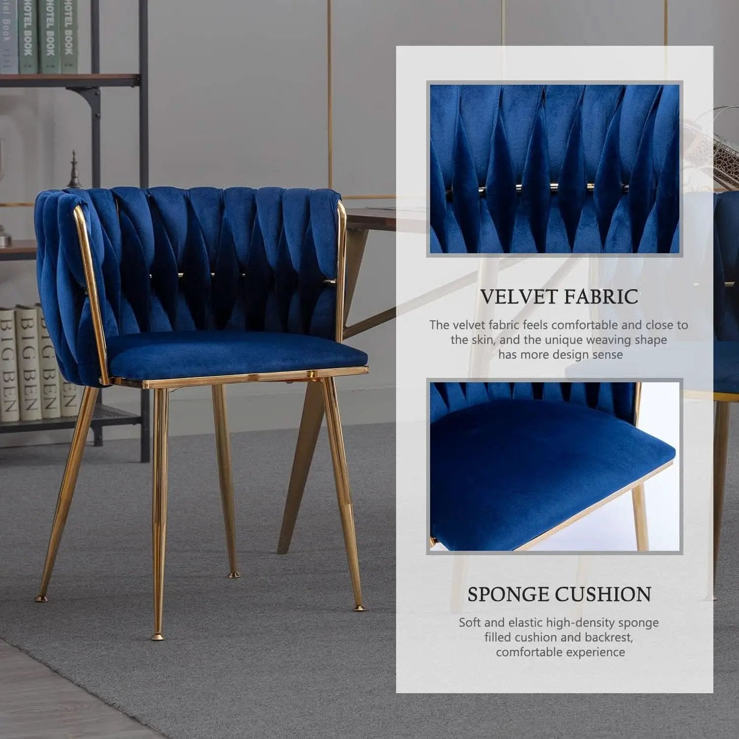 Blue Velvet Modern Dining Chairs Set Of 4 With Gold Legs from PriceLows™