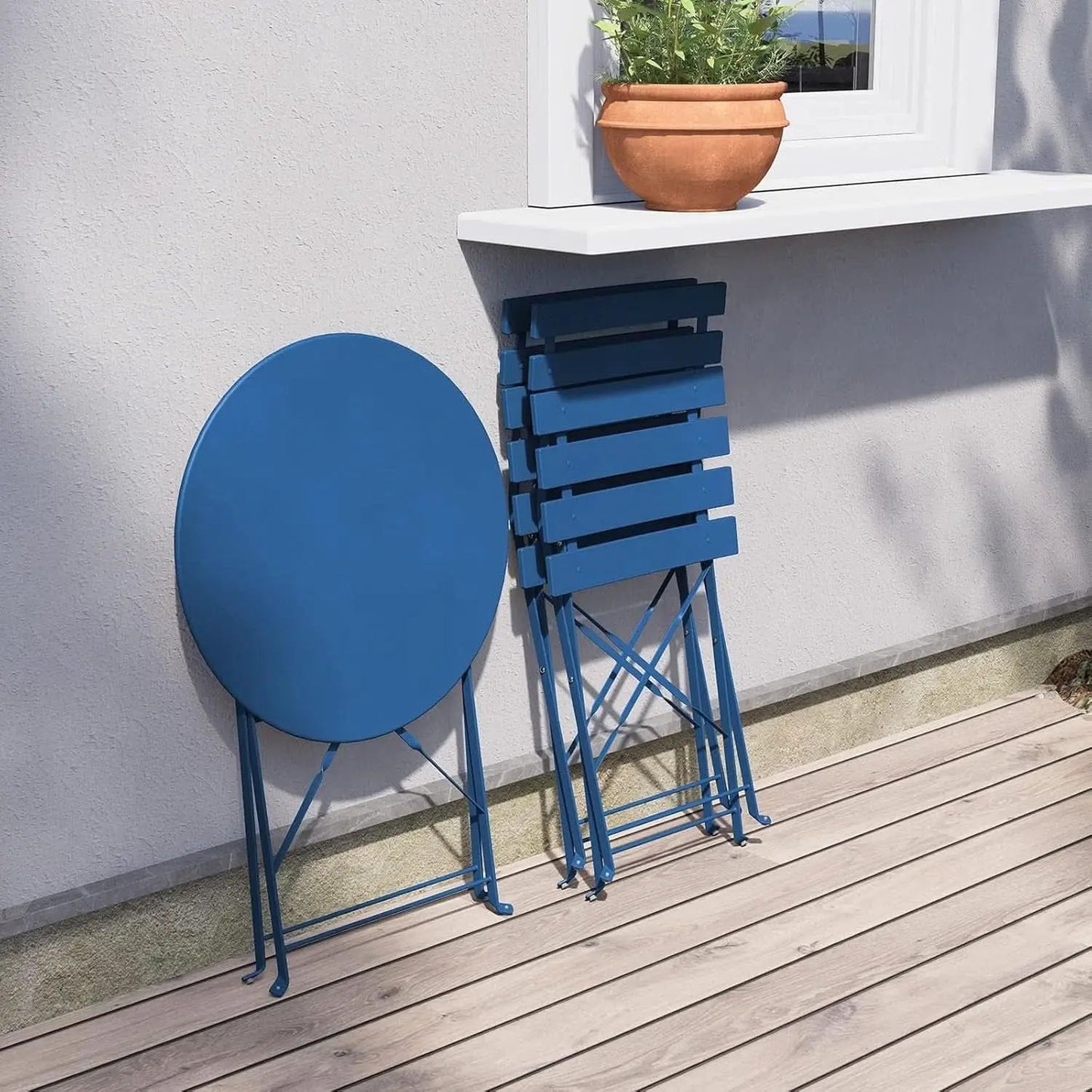 Peacock Blue Folding Patio Bistro Set 3 Piece Outdoor from PriceLows™